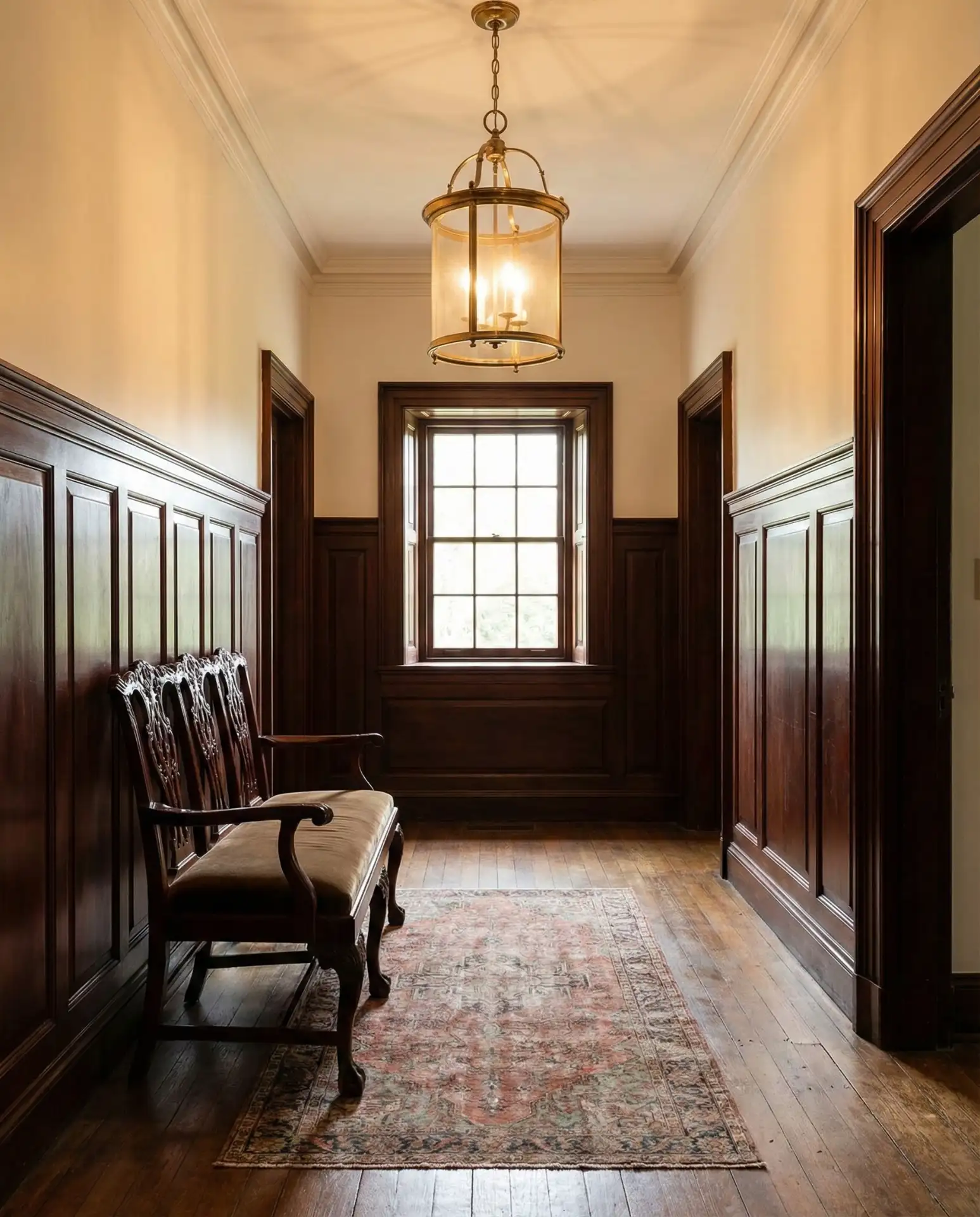 Traditional Mahogany Entry with Carved Bench 1