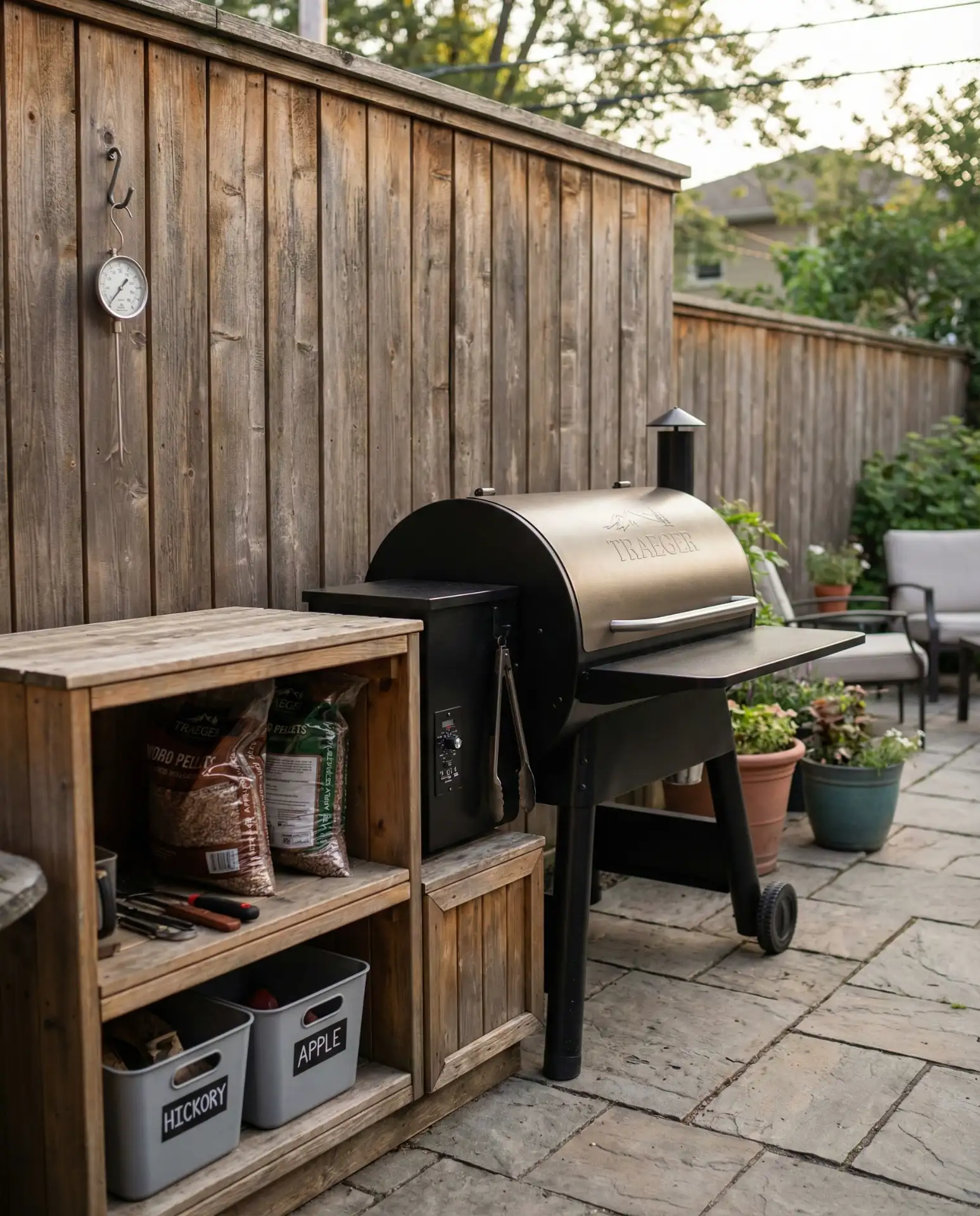 Traeger Smoker Station with Cedar Privacy Screen 1