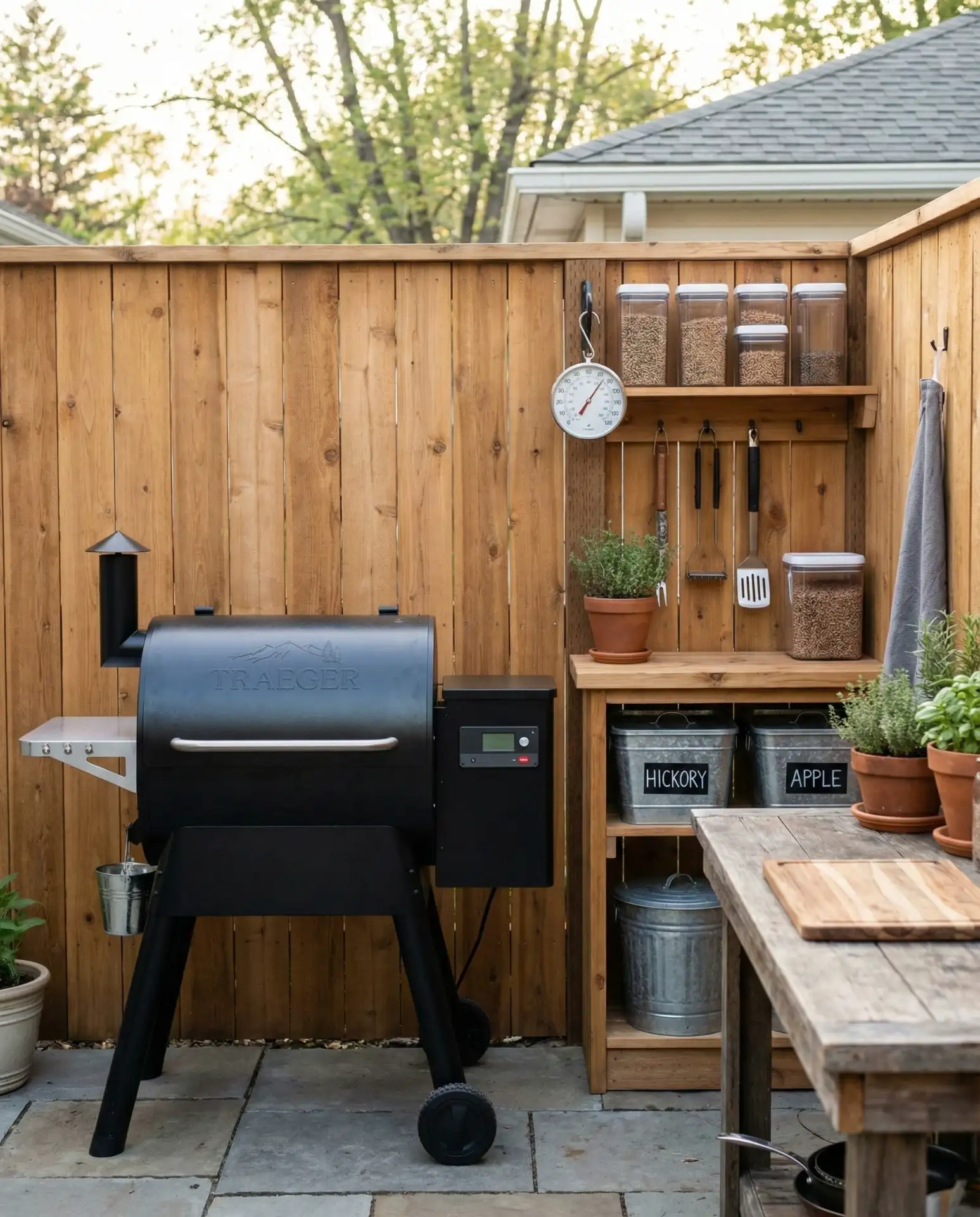 Traeger Smoker Station with Cedar Privacy Screen 2