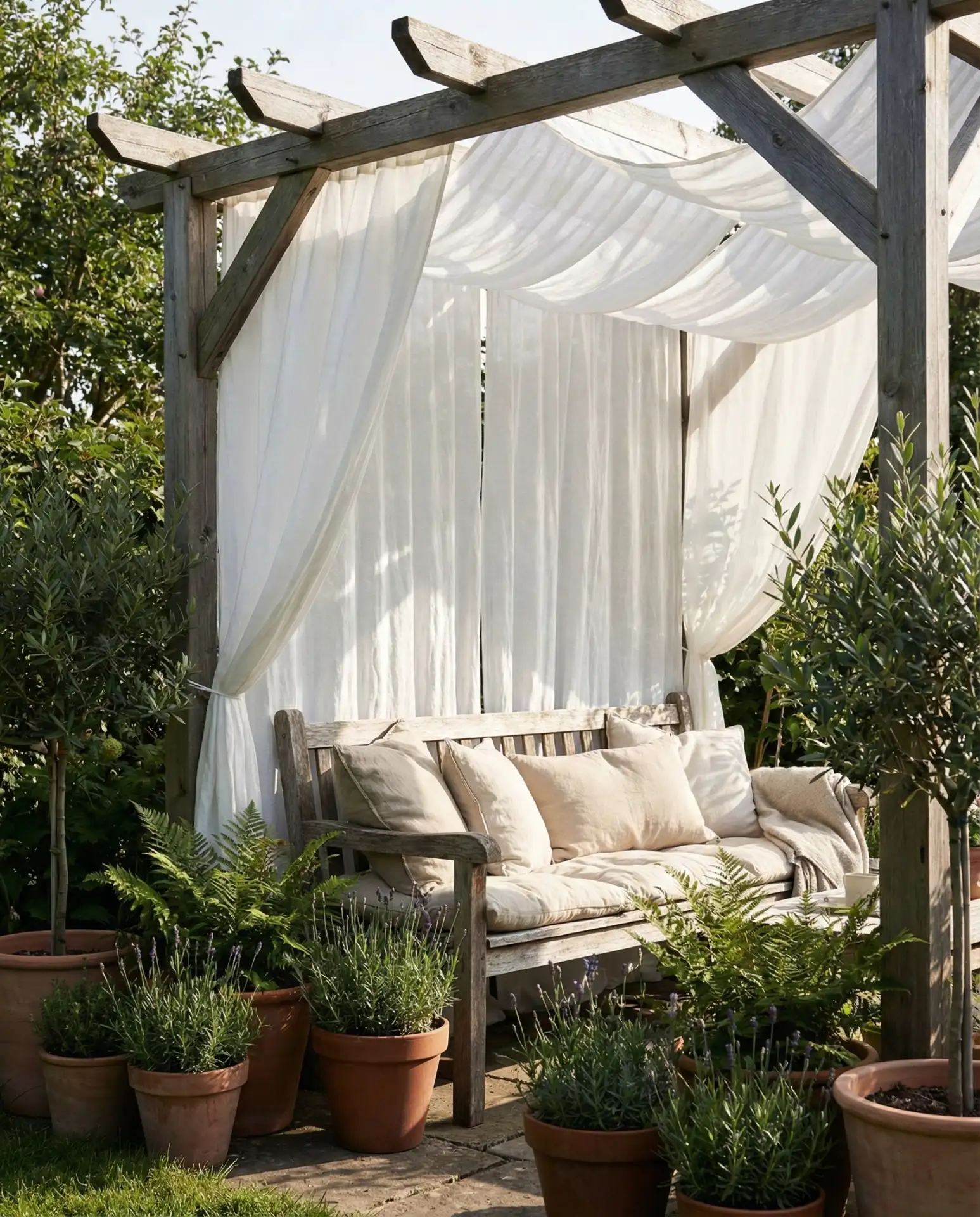 Tucked-Away Reading Nook Under Pergola 1