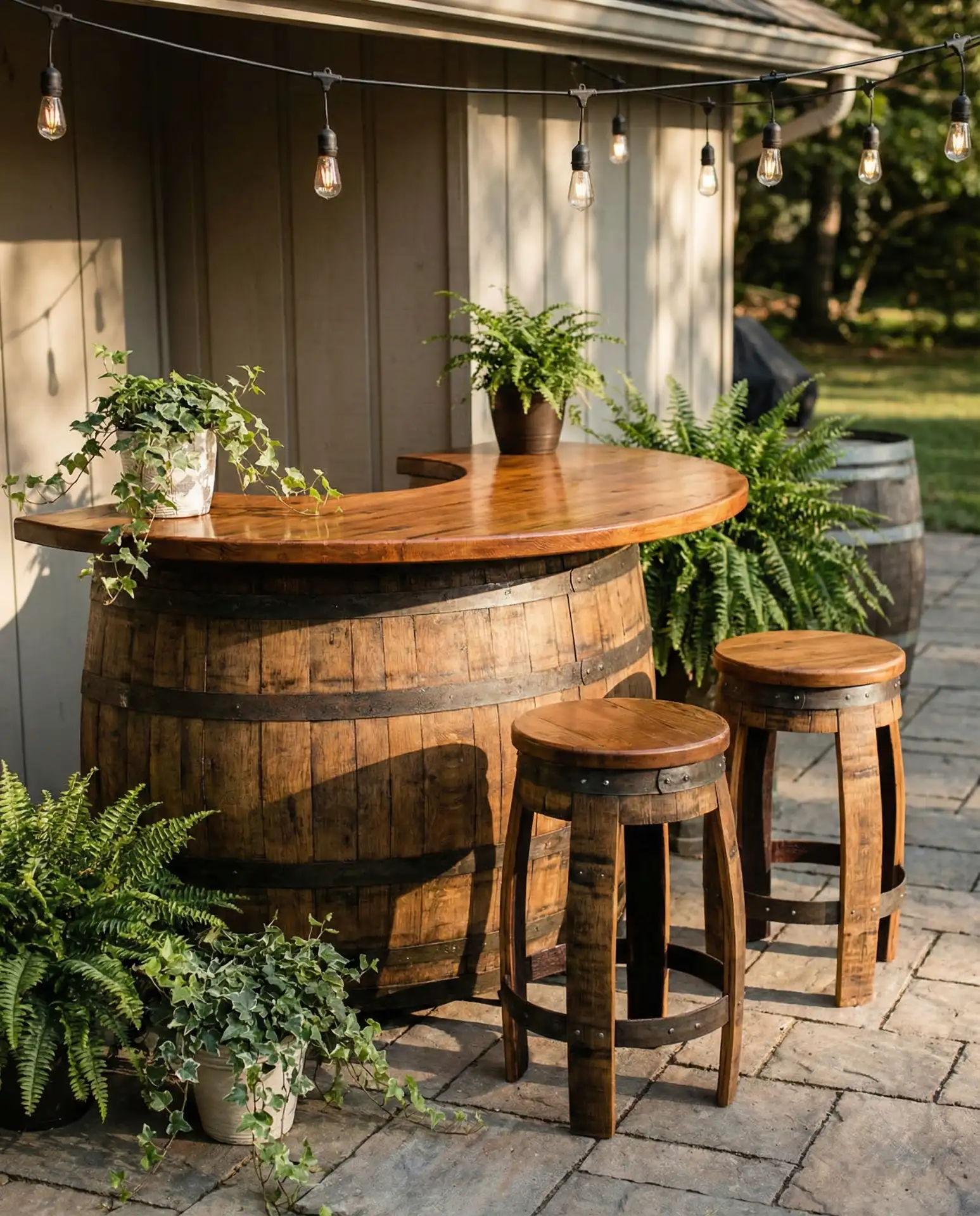 Unique Barrel Bar with Whiskey Barrel Base 1