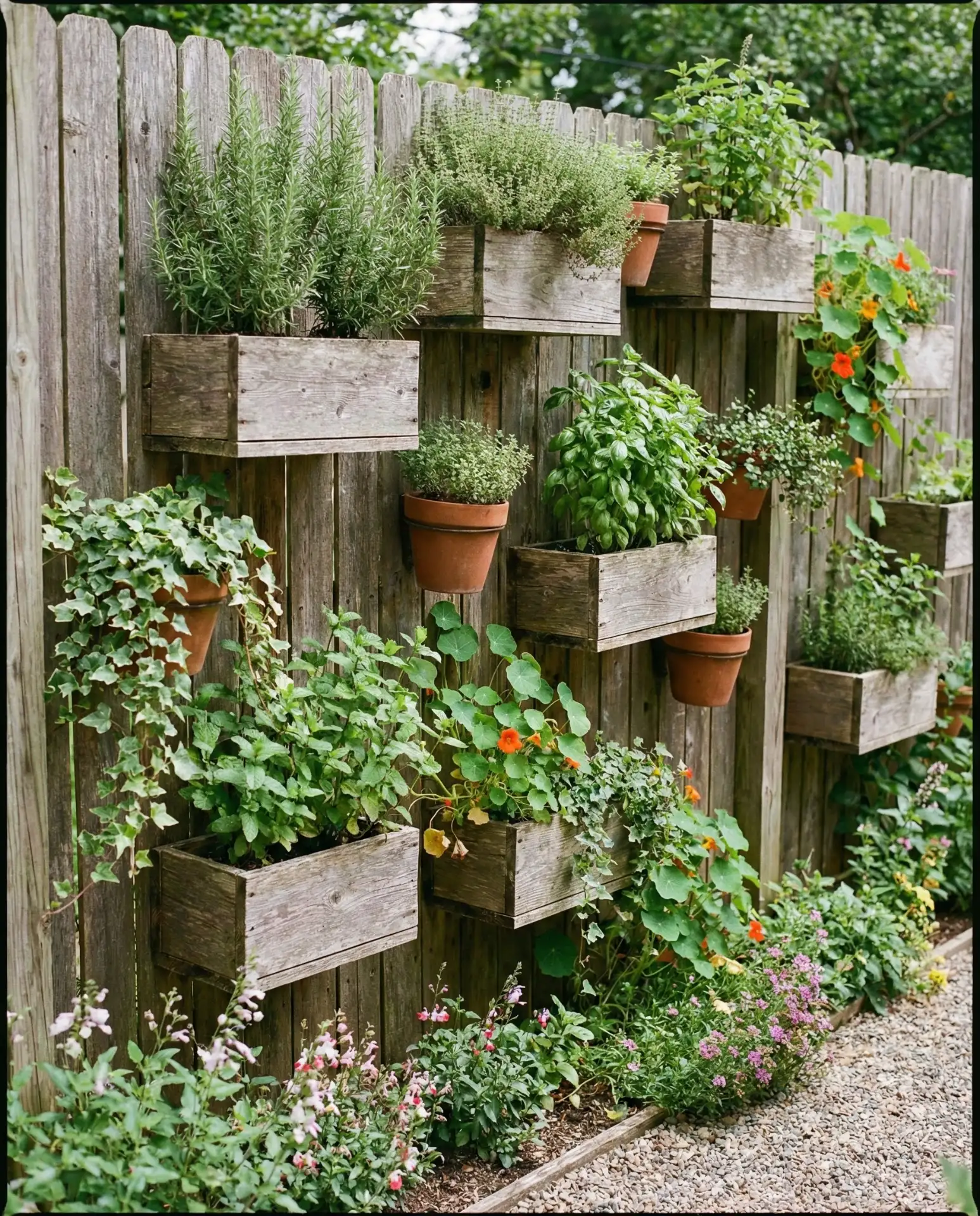 Vertical Fence Garden with Mounted Planters 2