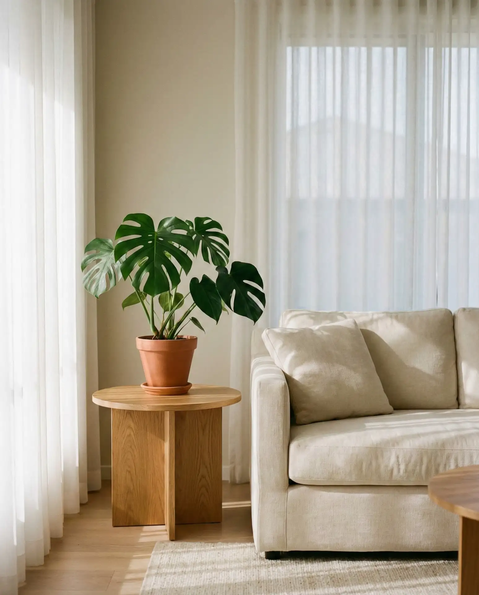 Warm Minimalist Living Room with Natural Textures 1