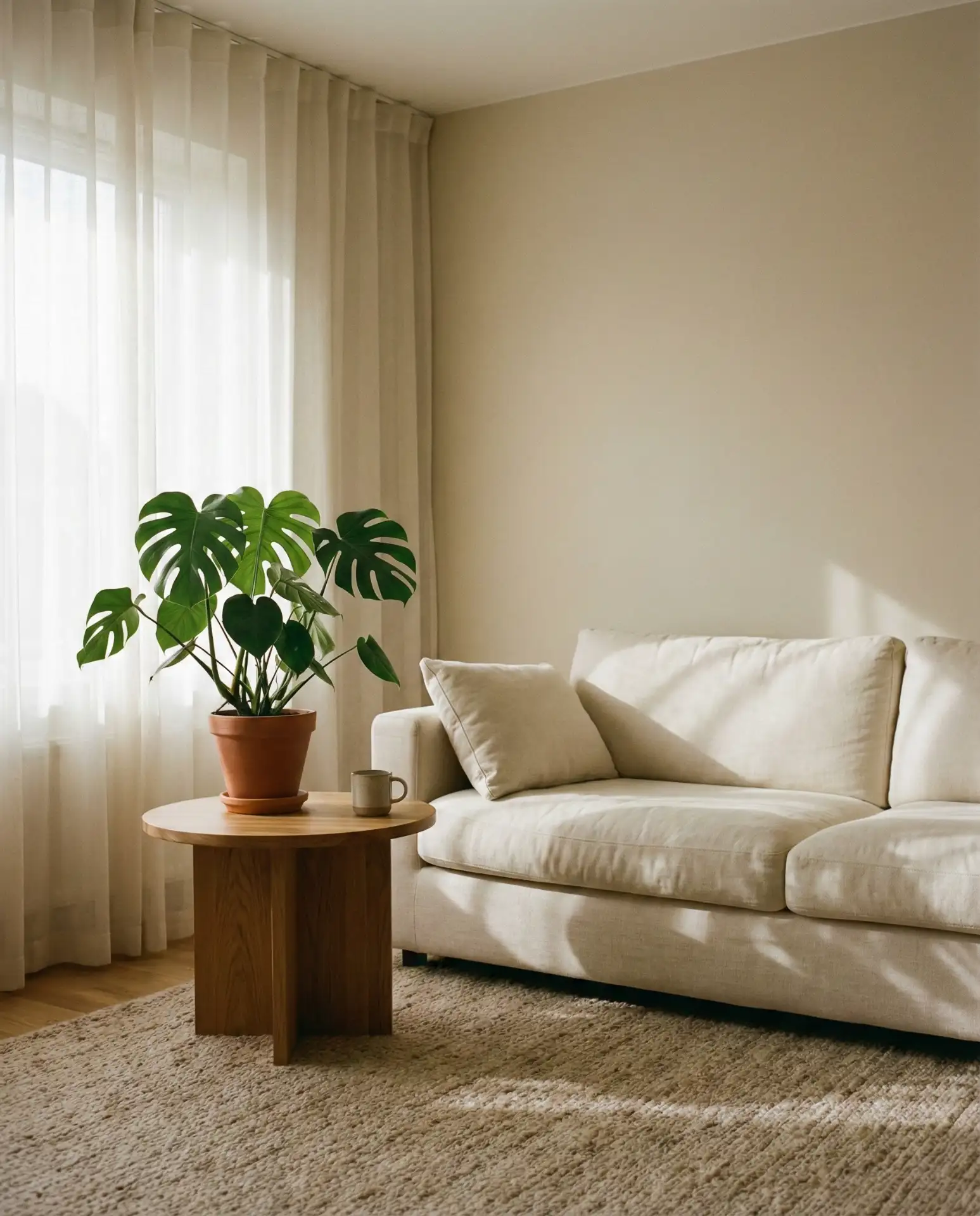 Warm Minimalist Living Room with Natural Textures 2