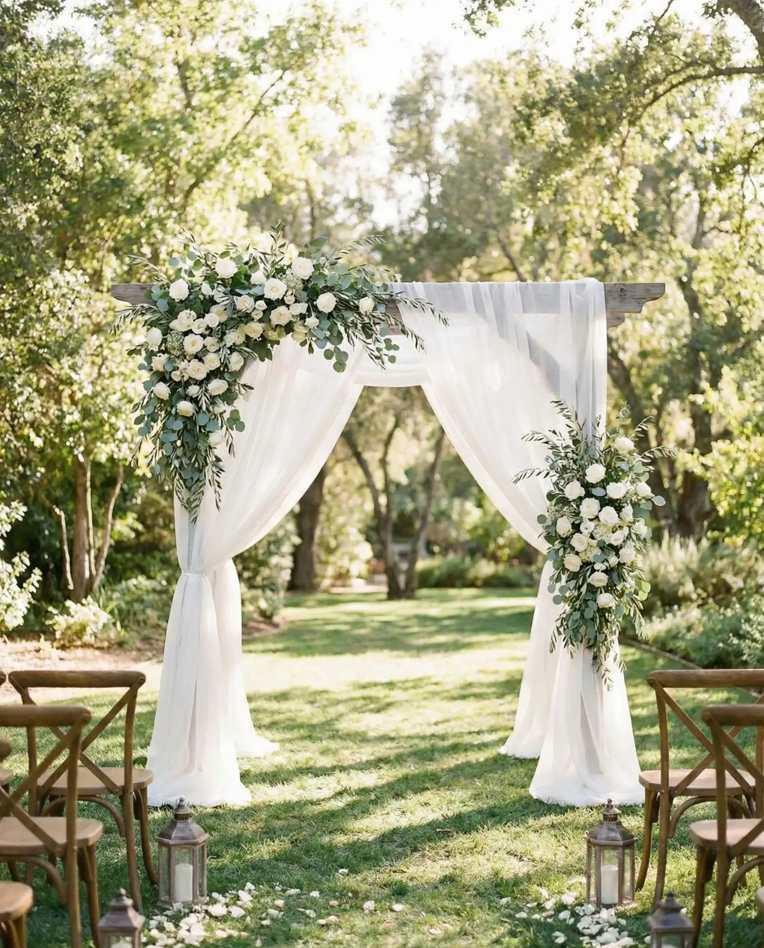 Wedding Ceremony Backdrop with Flowing Fabric 1