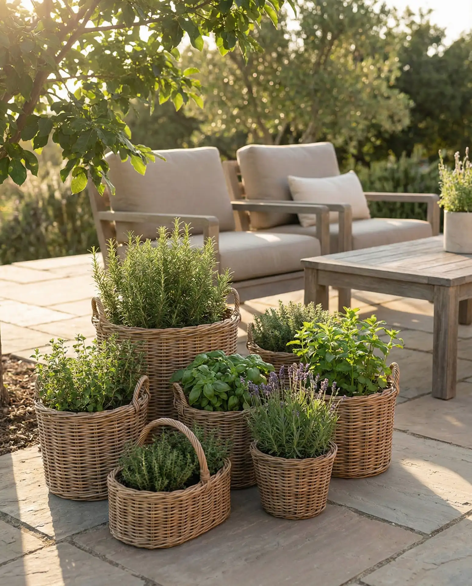 Wicker Basket Herb Garden for Patios 1