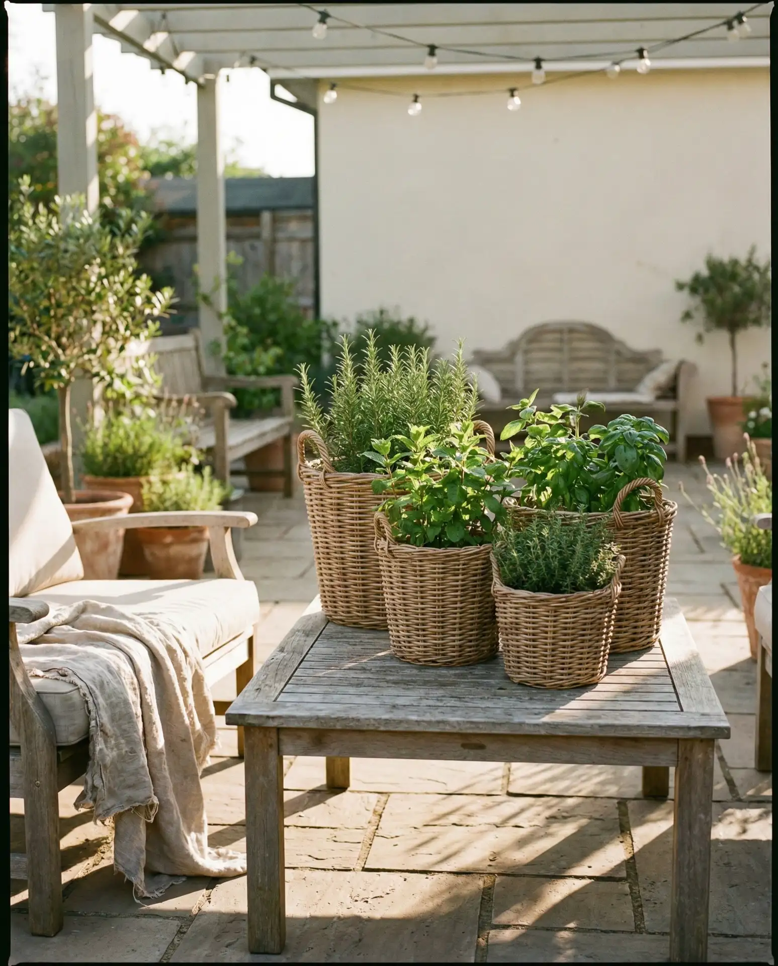 Wicker Basket Herb Garden for Patios 2