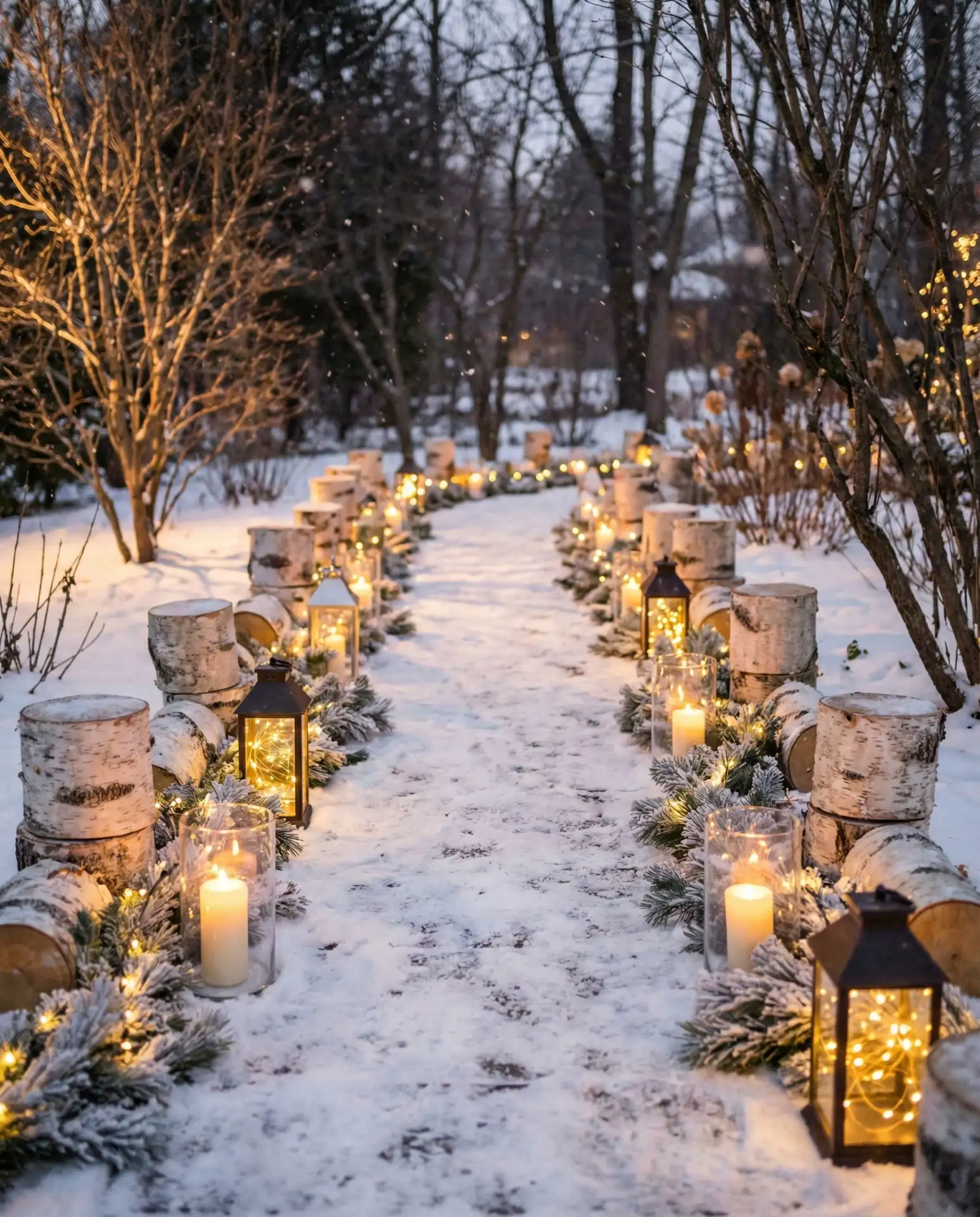 Winter Wonderland Pathway with Birch Logs 1