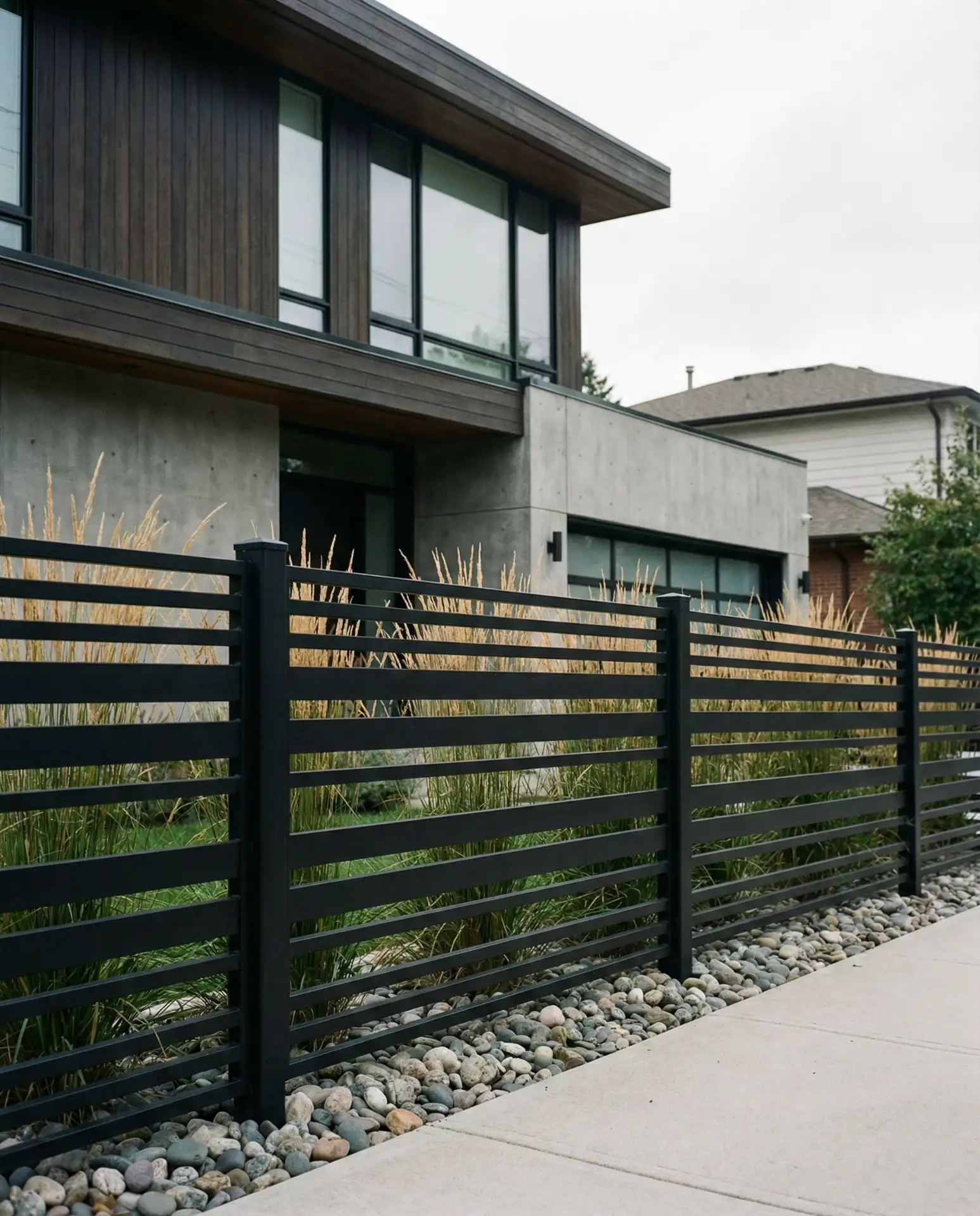 Black Aluminum Fence with Contemporary Geometric Design 2