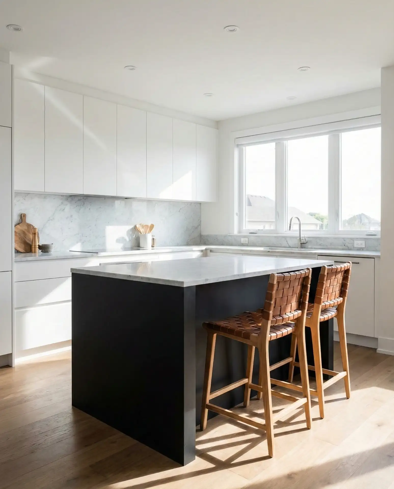 Black Island with White Perimeter Cabinets 1