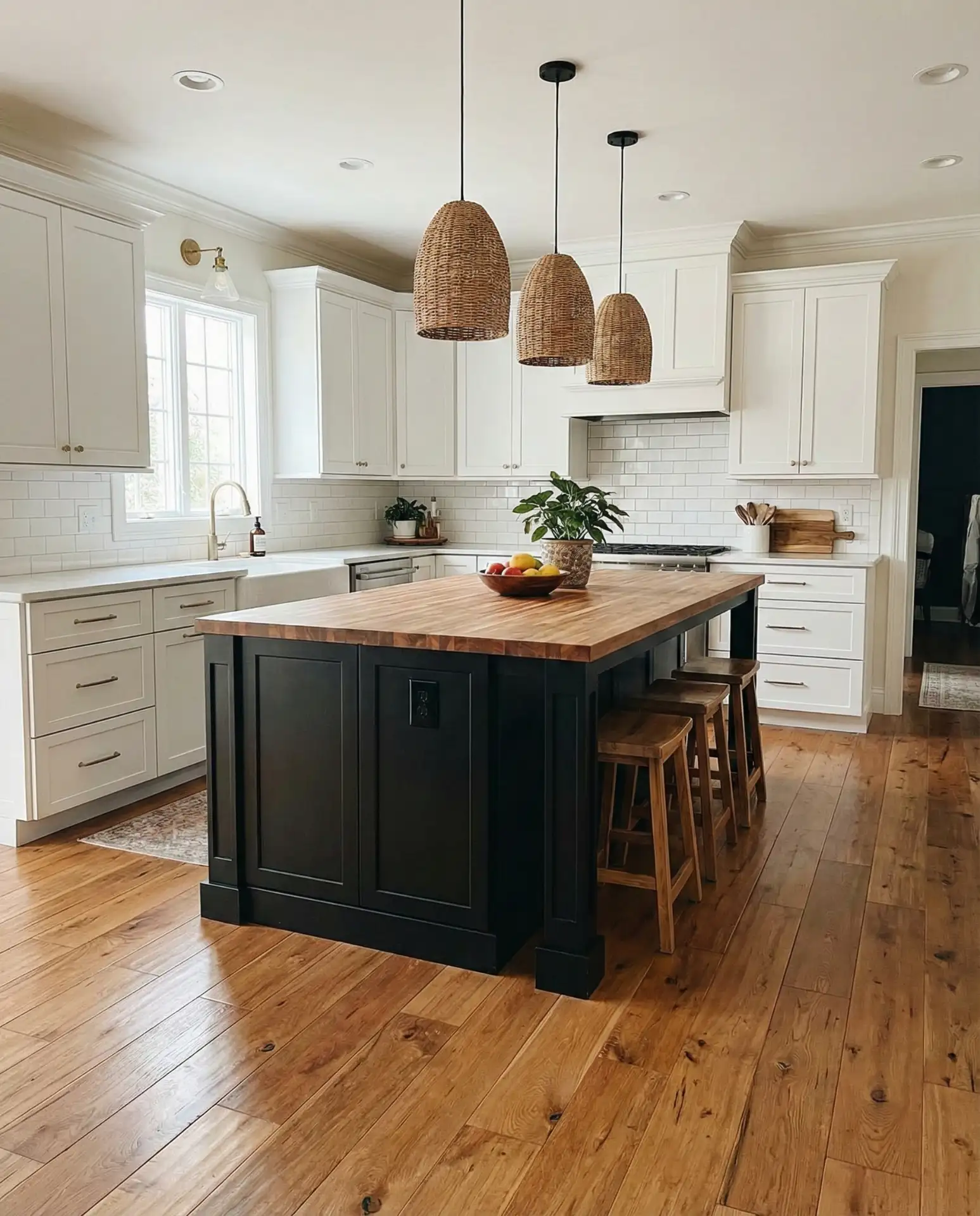 Black Island with White Perimeter Cabinets 2