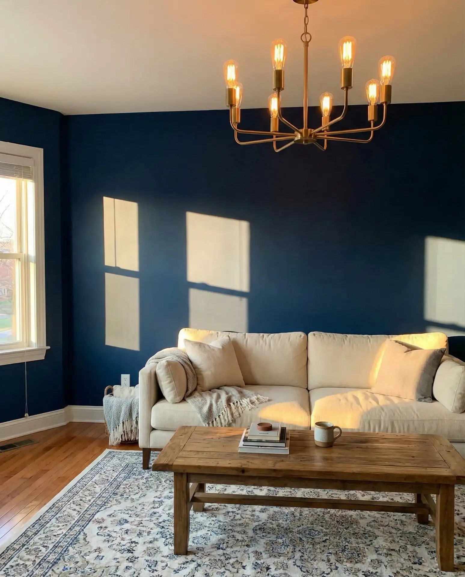 Blue Walls with Warm-Toned Lighting Balance 1