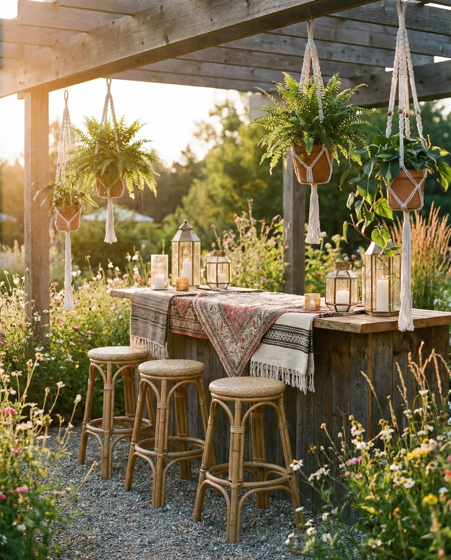 Bohemian Macrame and Rattan Bar Setup 1