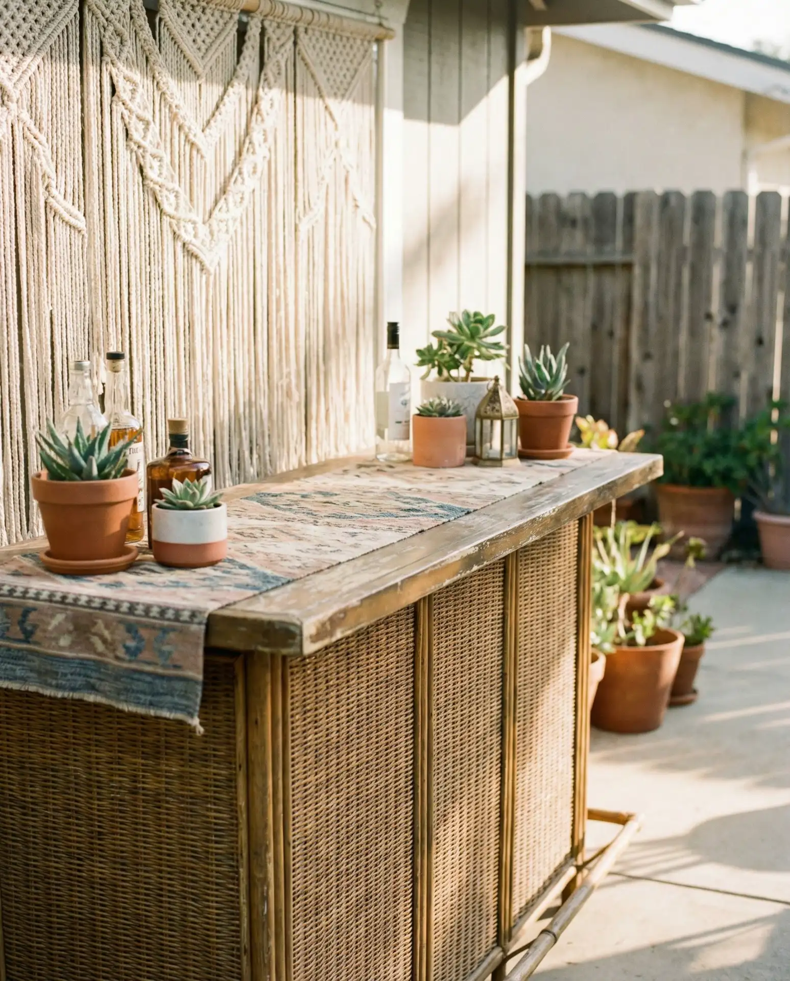 Bohemian Macrame and Rattan Bar Setup 2
