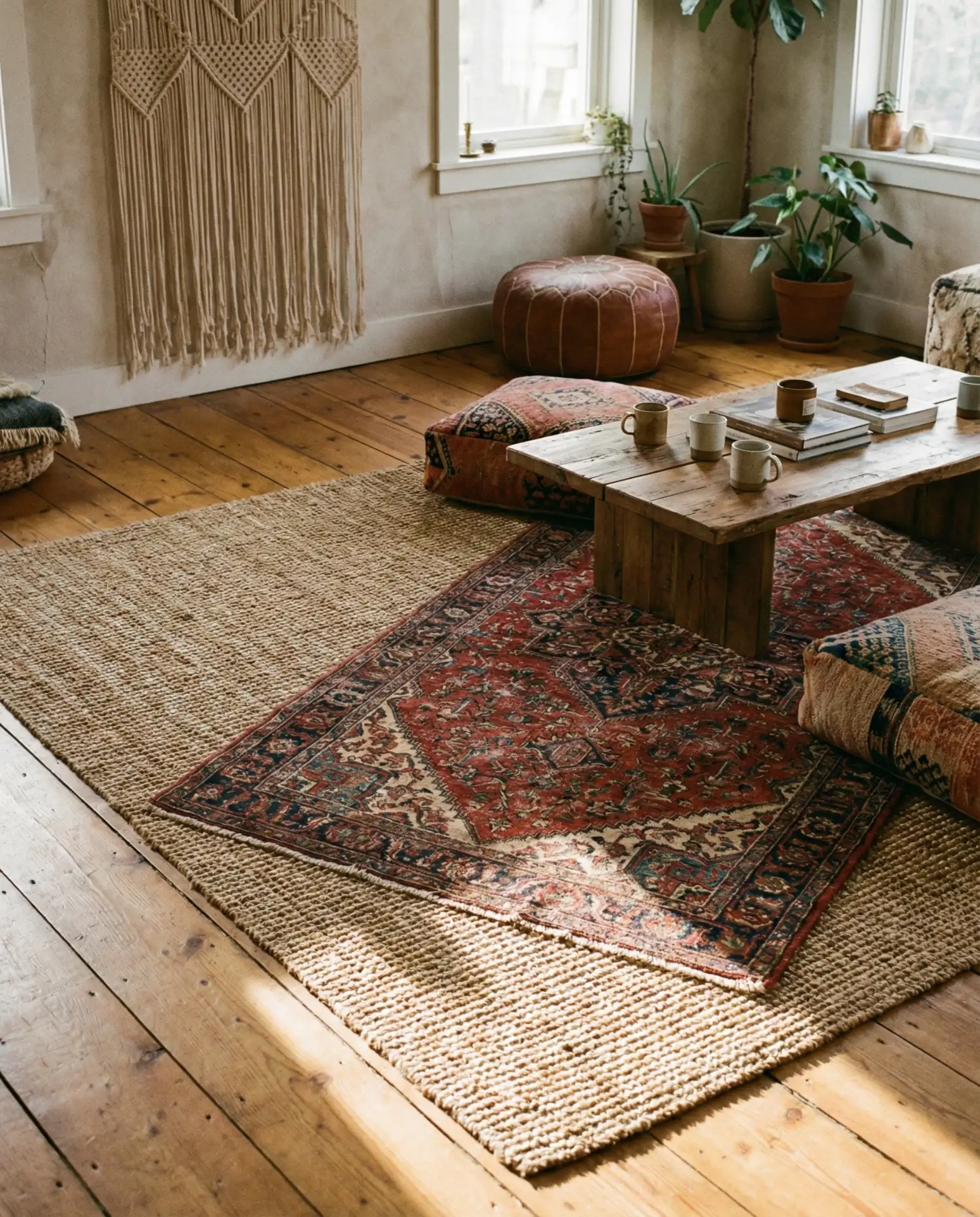Boho Layered Rugs and Patterns 1