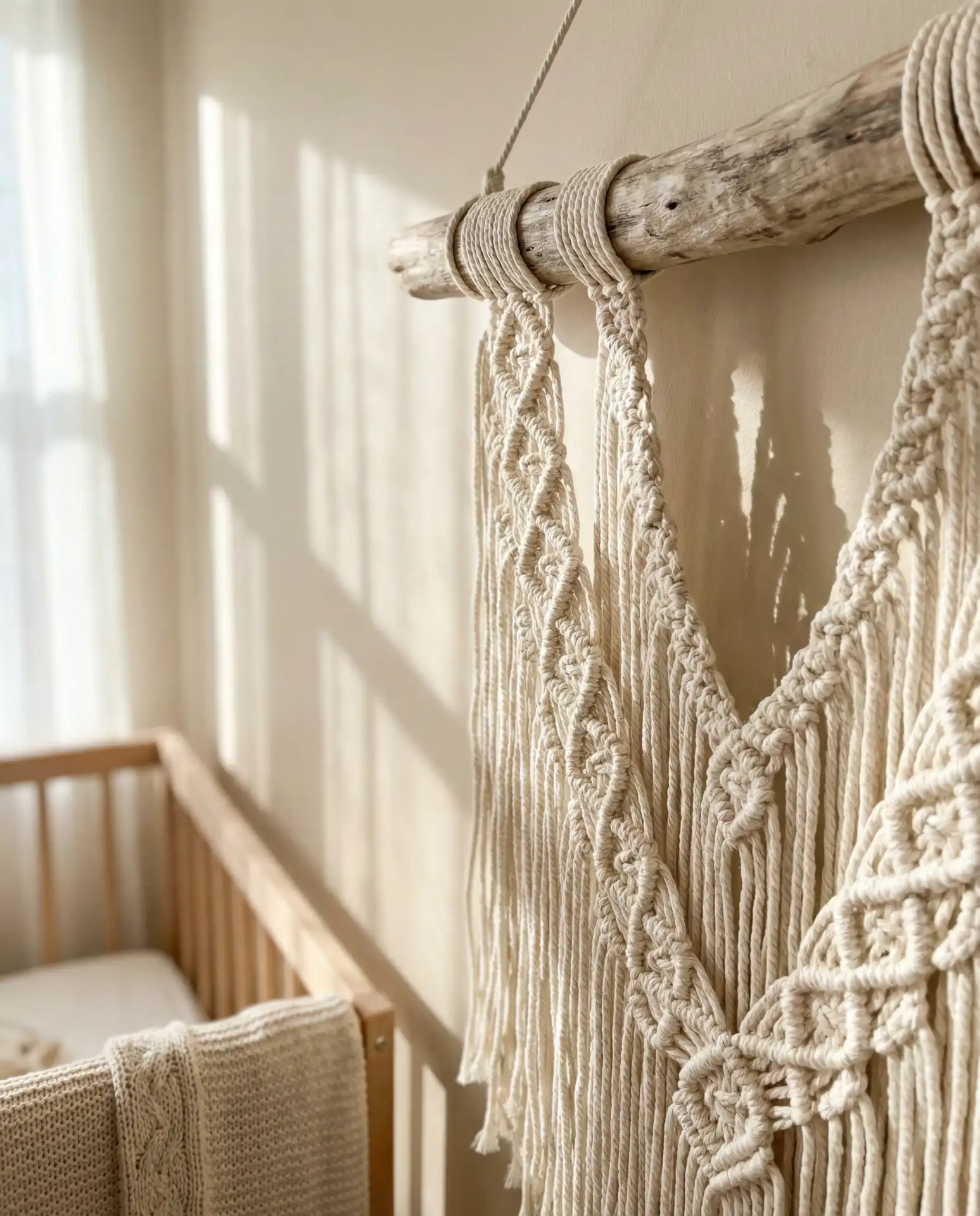 Boho Macramé Wall Hanging with Driftwood Bar 1