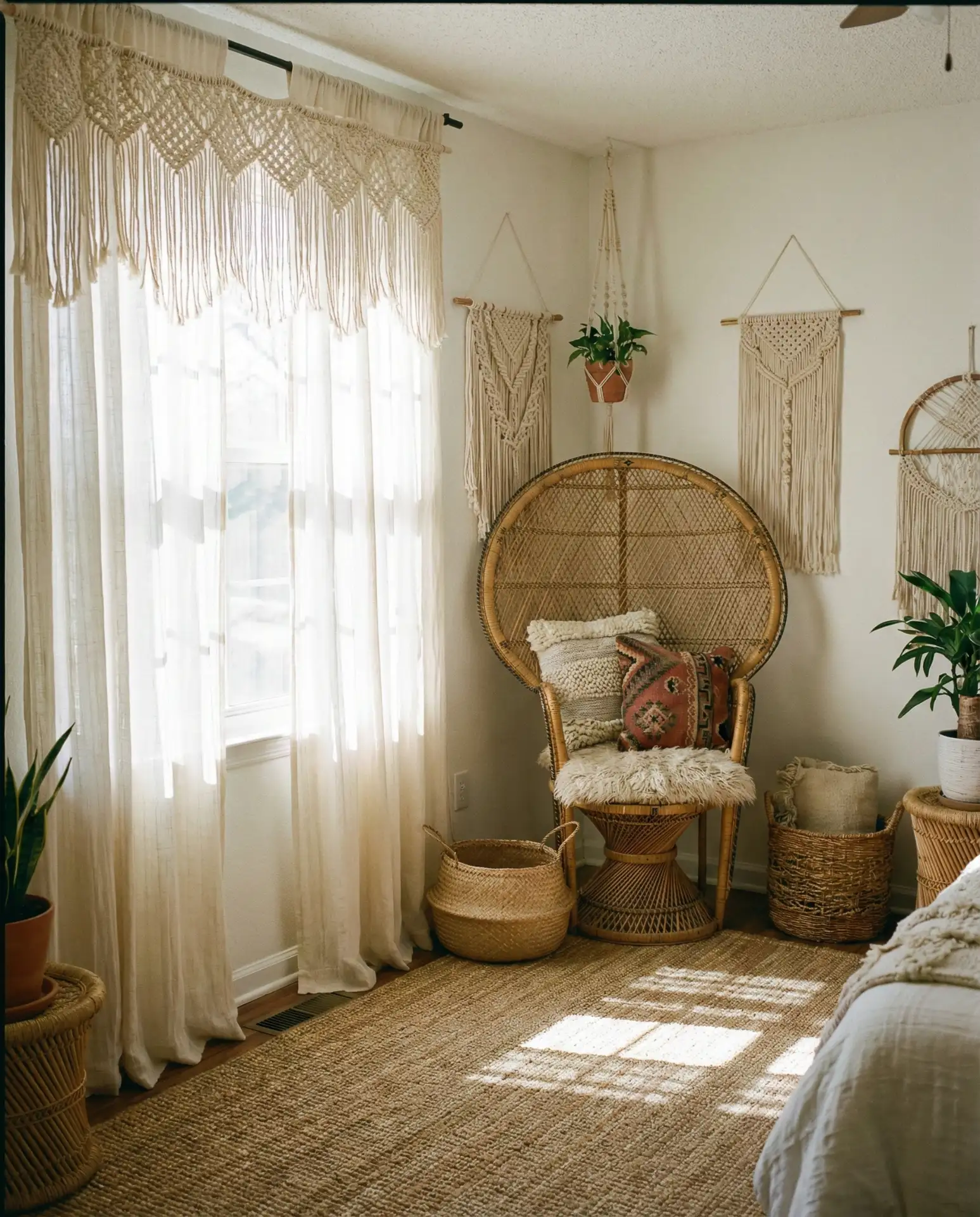 Boho Macramé and Sheer Layered Curtains 1