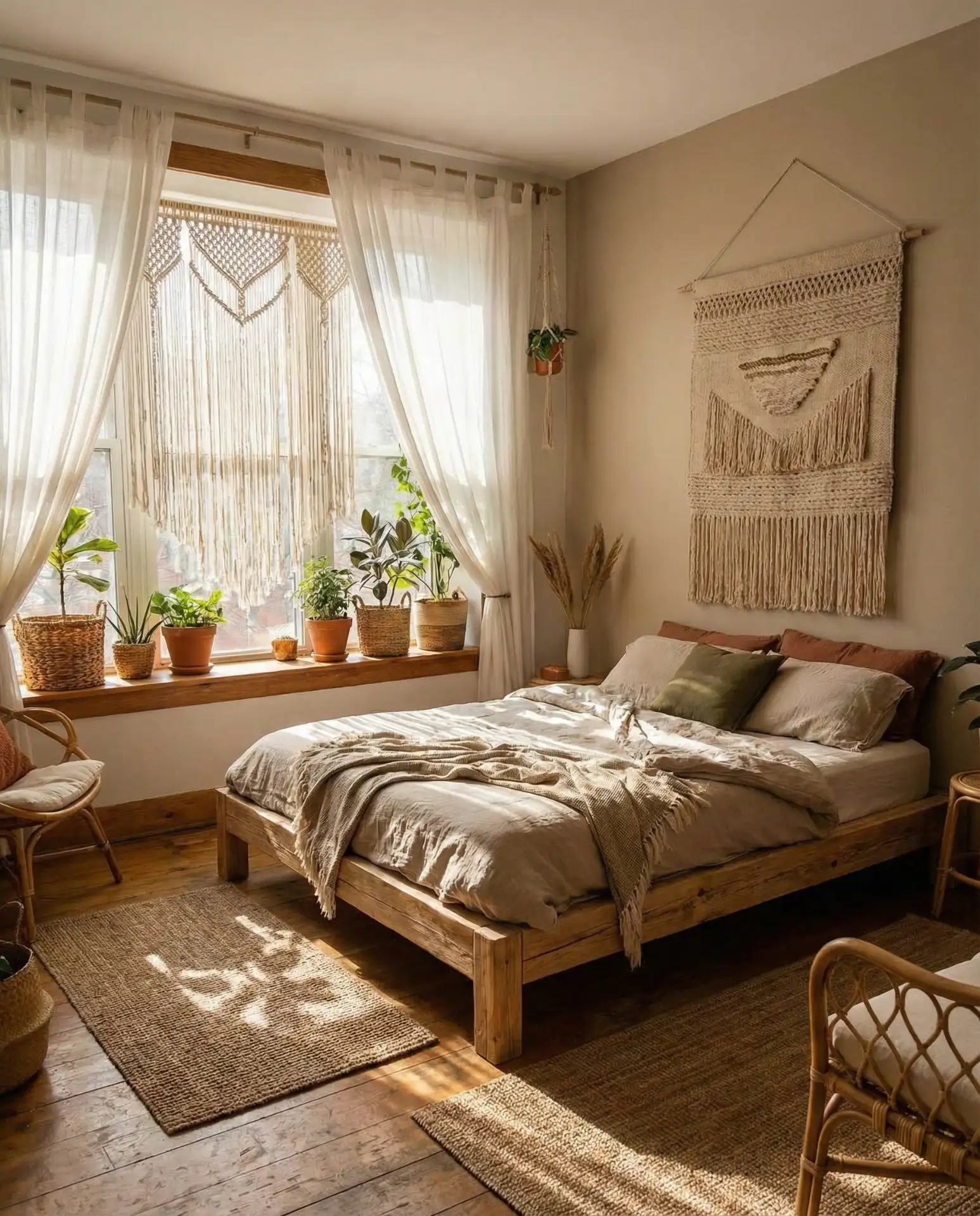 Boho Macramé and Sheer Layered Curtains 2