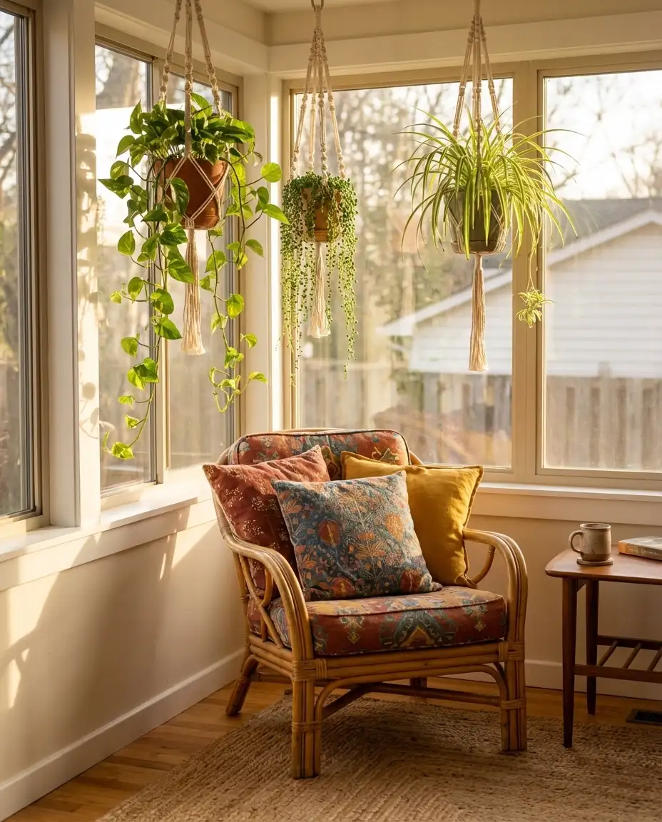 Boho Sunroom with Hanging Plants 2