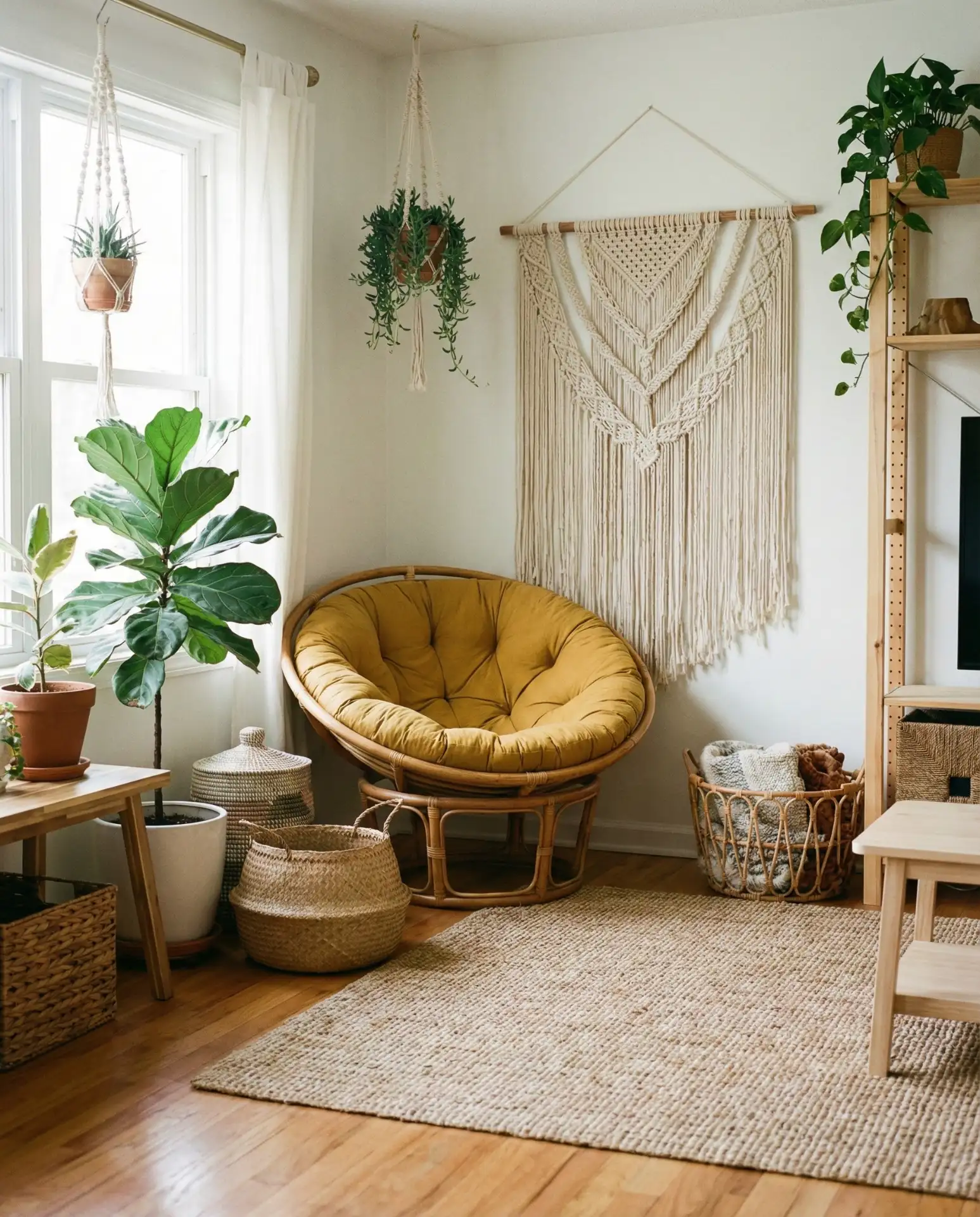 Boho Yellow Living Room with Natural Textures 1