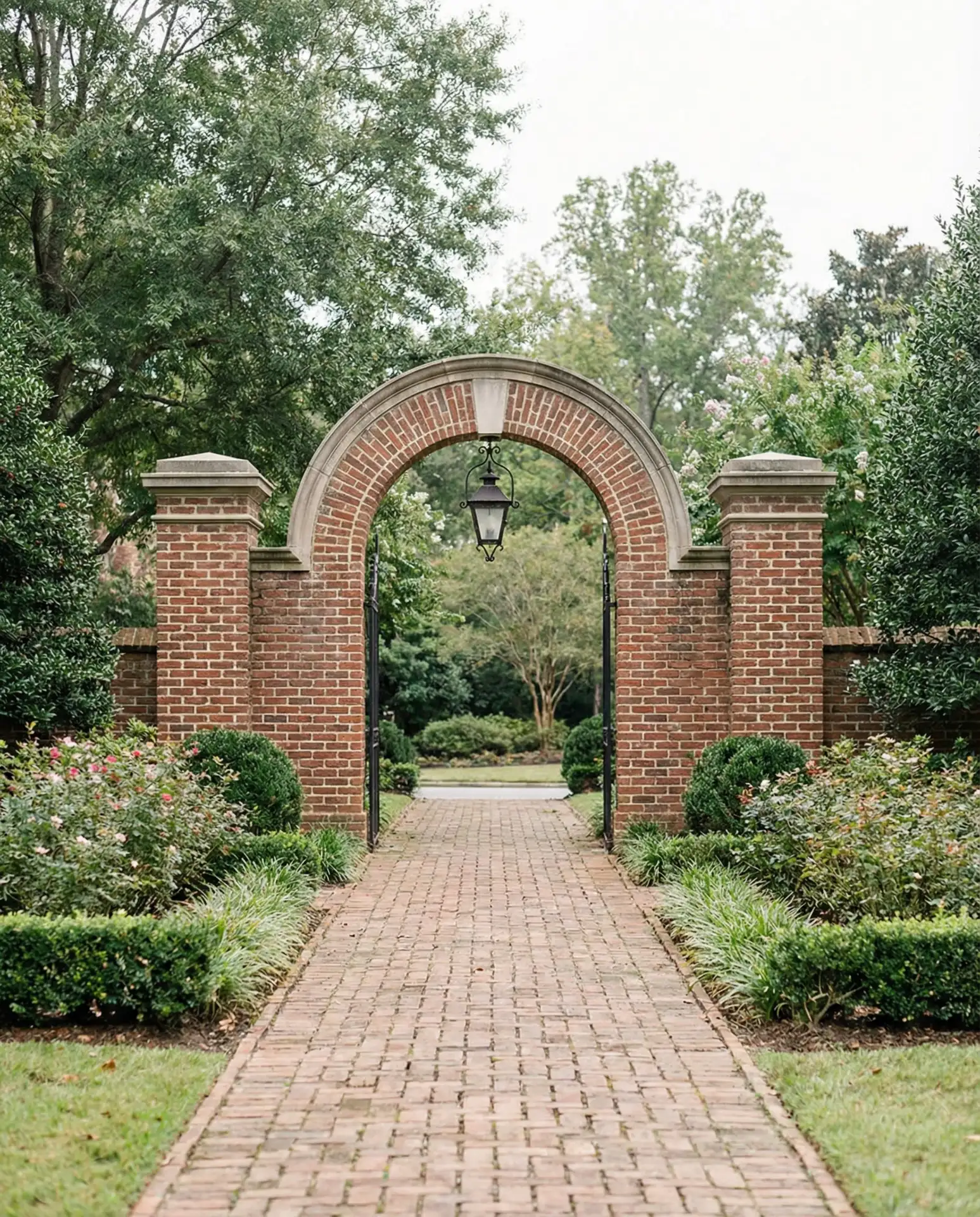 Brick and Wood Combination Fence with Arched Gate 2