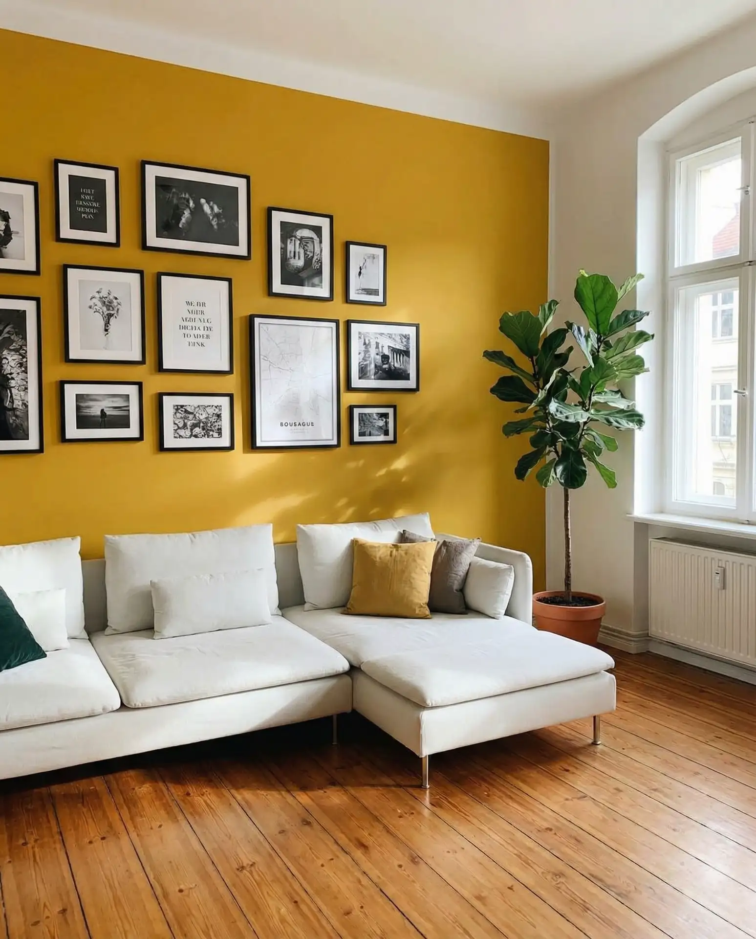 Bright Yellow Accent Wall Behind the Sofa 1