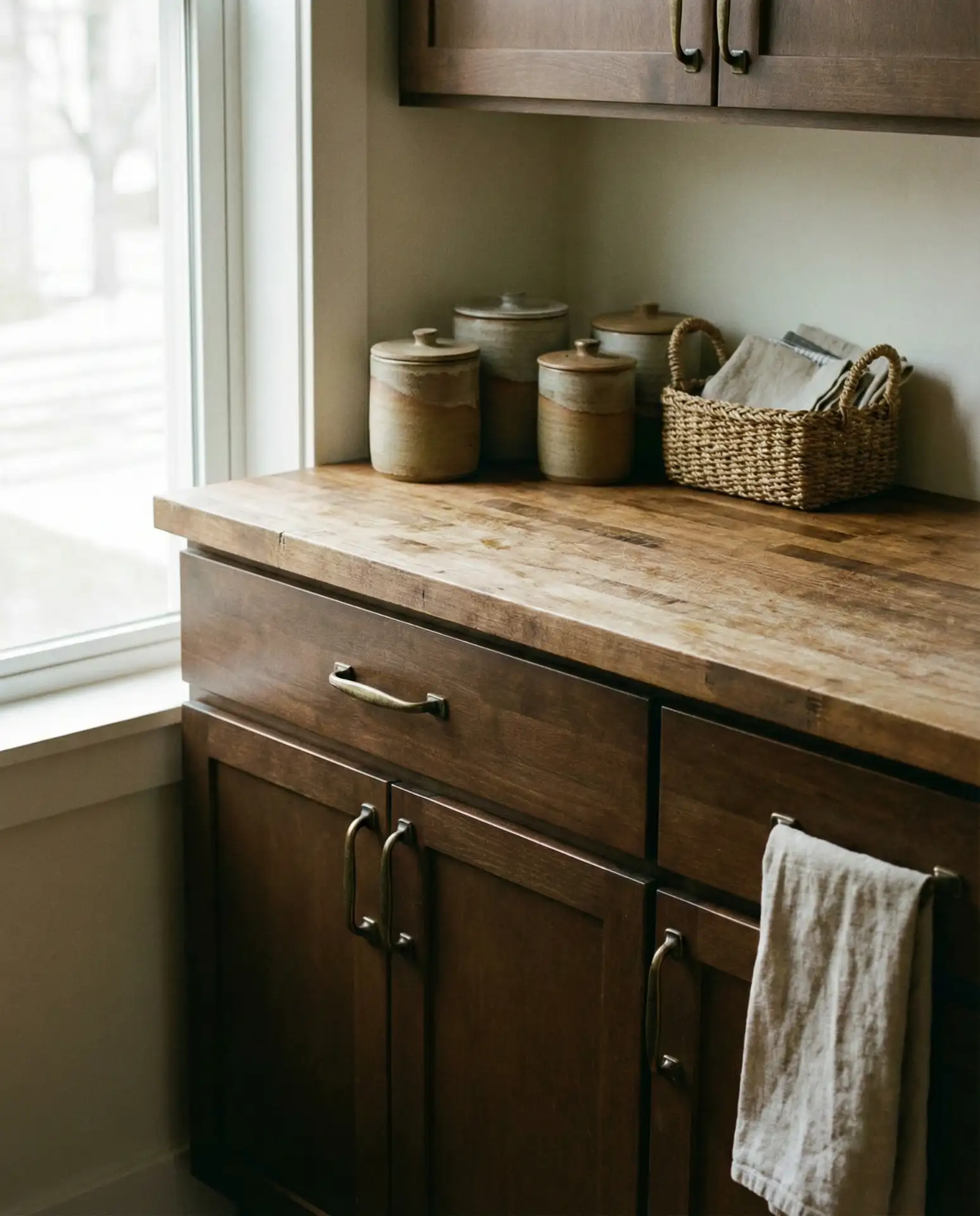 Brown Cabinets with Warm Brass Accents 1