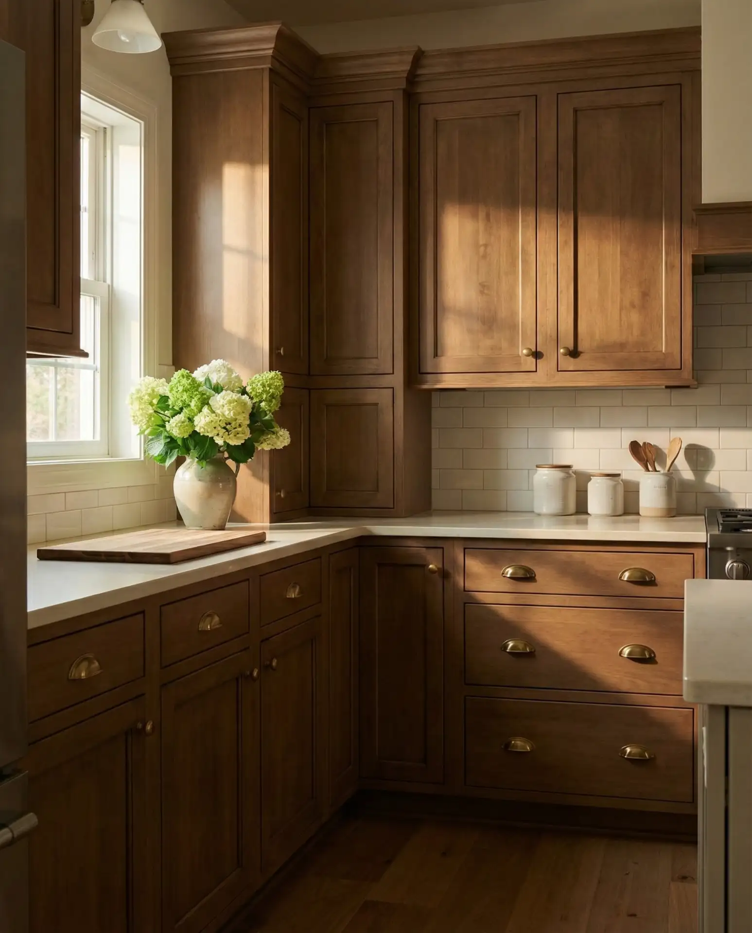 Brown Cabinets with Warm Brass Accents 2