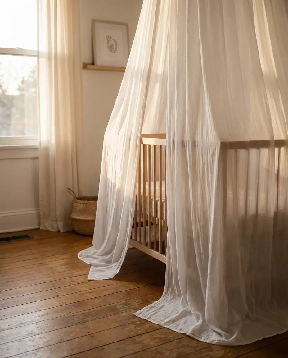 Canopy Crib with Flowing Sheer Drapes 2