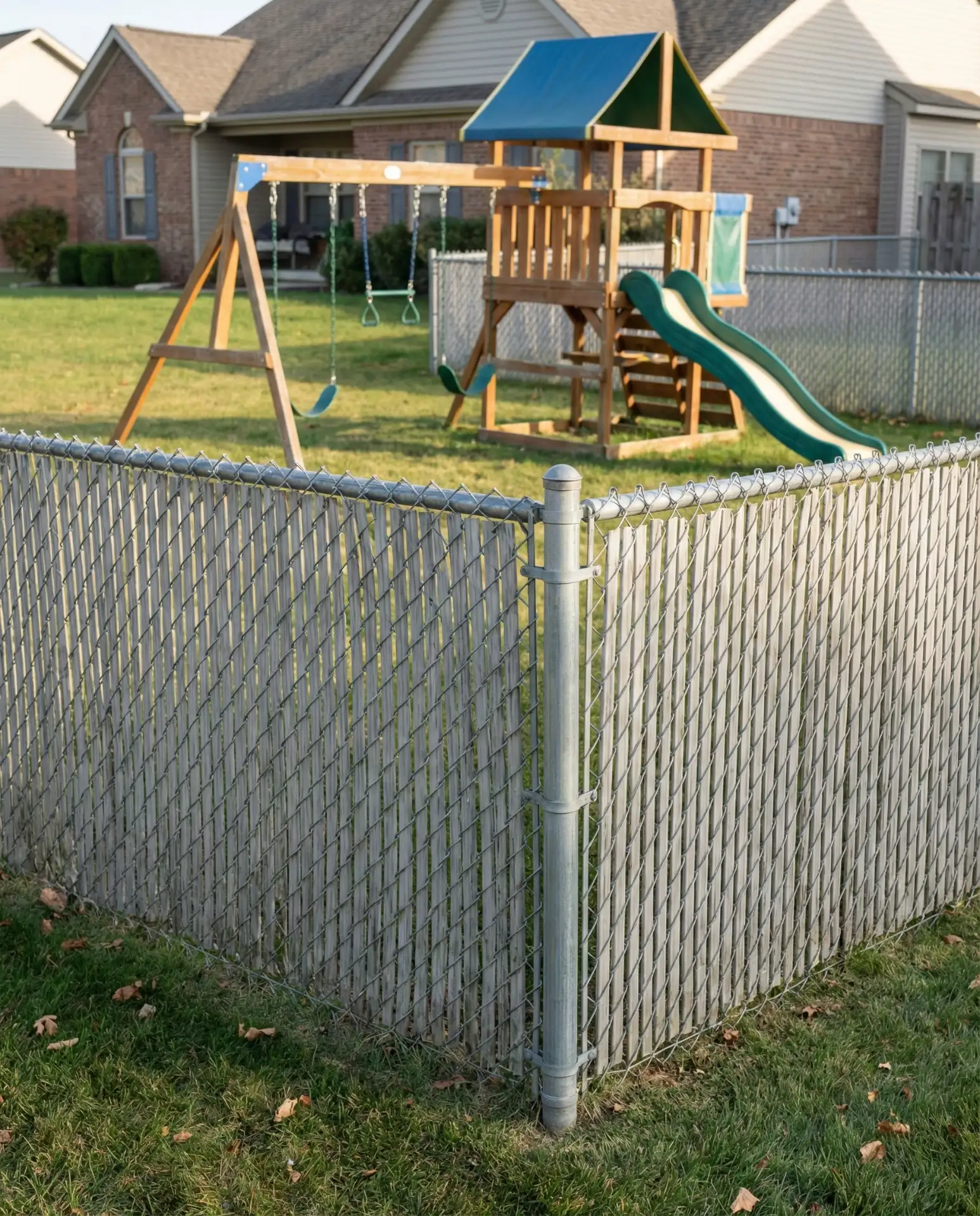 Chain Link Fence with Privacy Slats in Custom Colors 1
