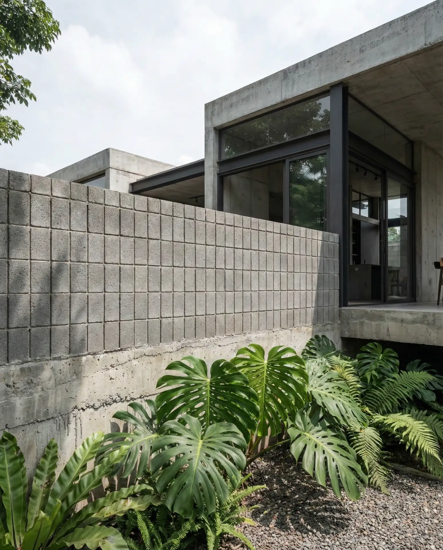 Cinder Block Wall Fence with Stacked-Bond Pattern 2