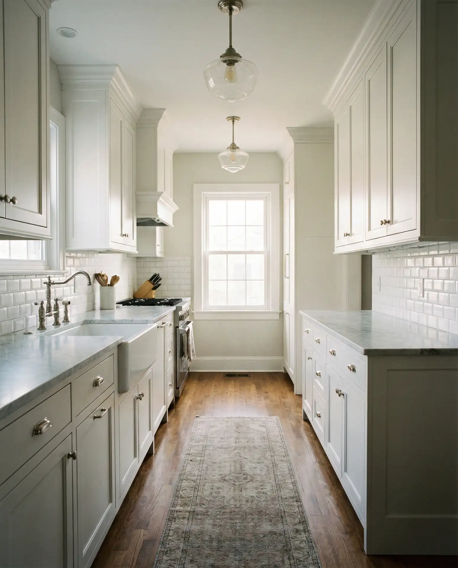 Classic Galley with Shaker Cabinets and Subway Tile 1