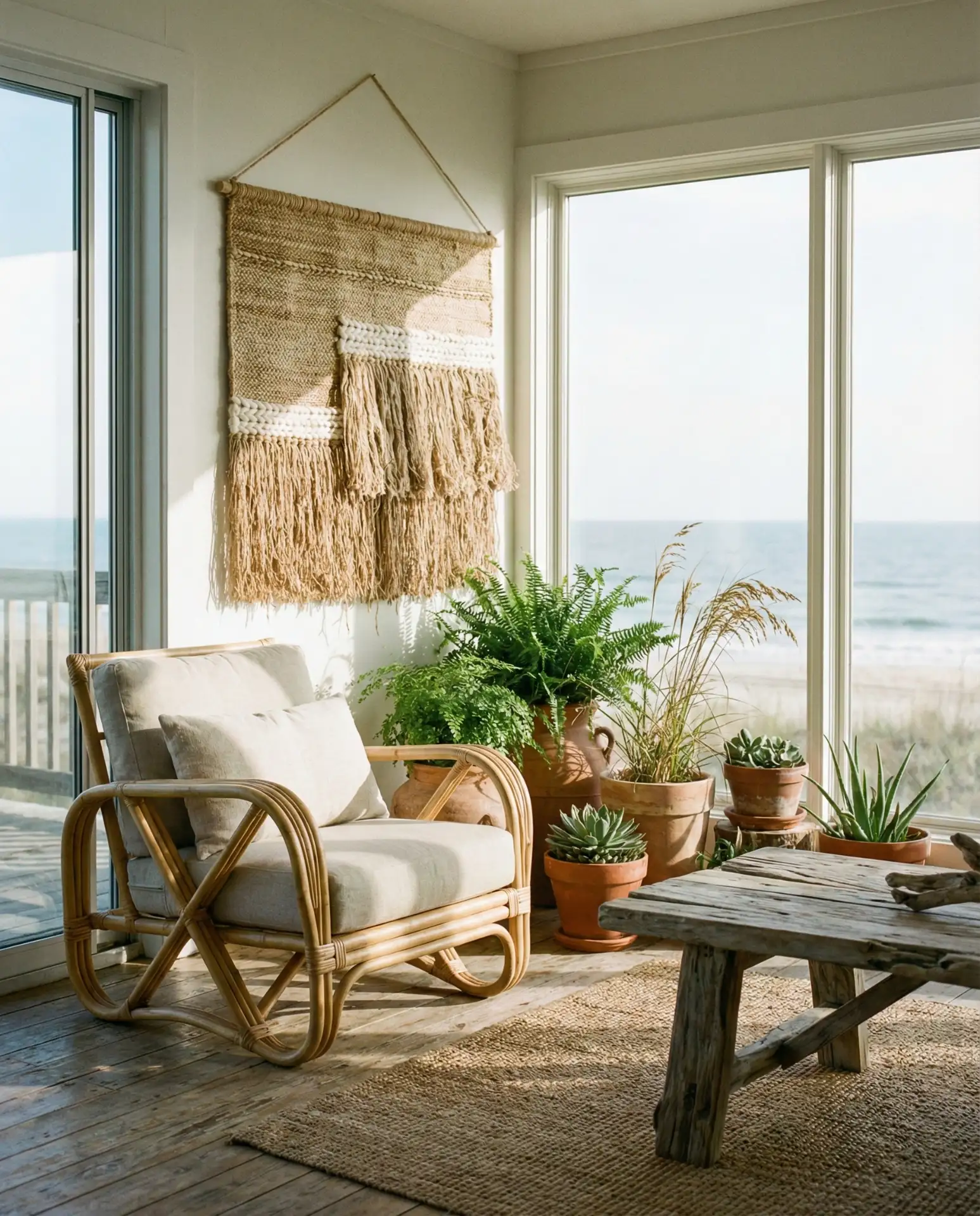 Coastal Sunroom with Woven Textures 1