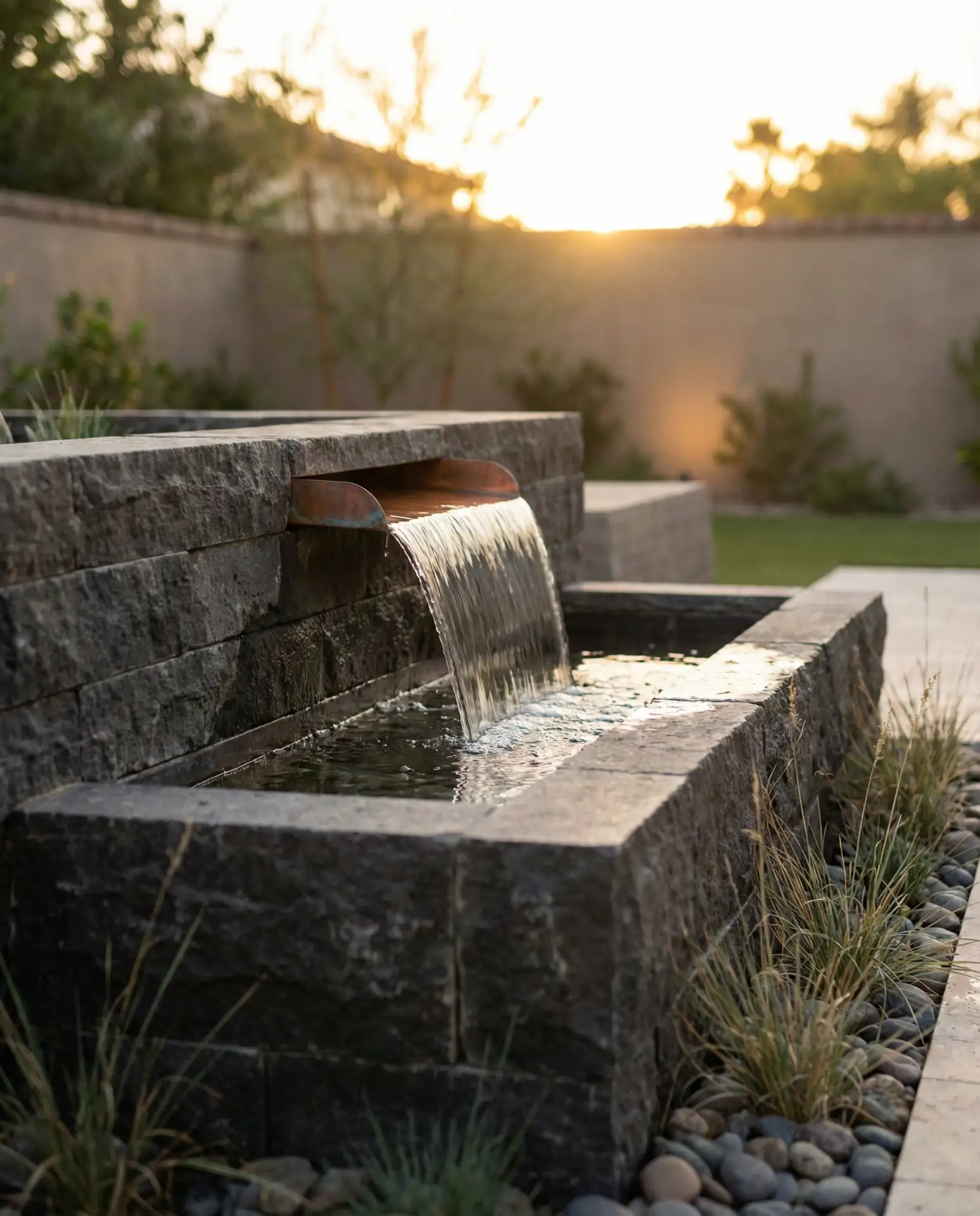 Contemporary Water Feature with Copper Spillway 1