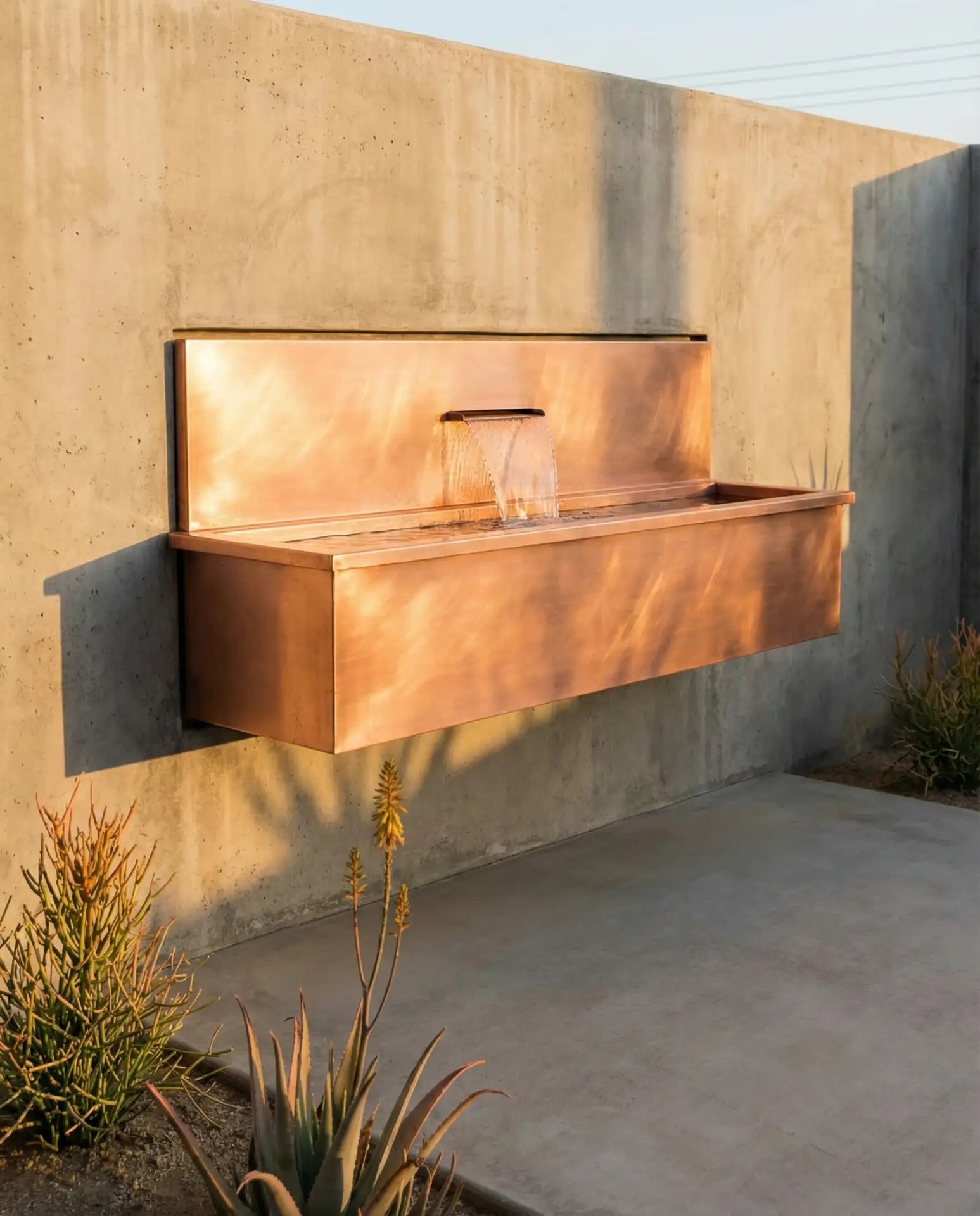 Contemporary Water Feature with Copper Spillway 2