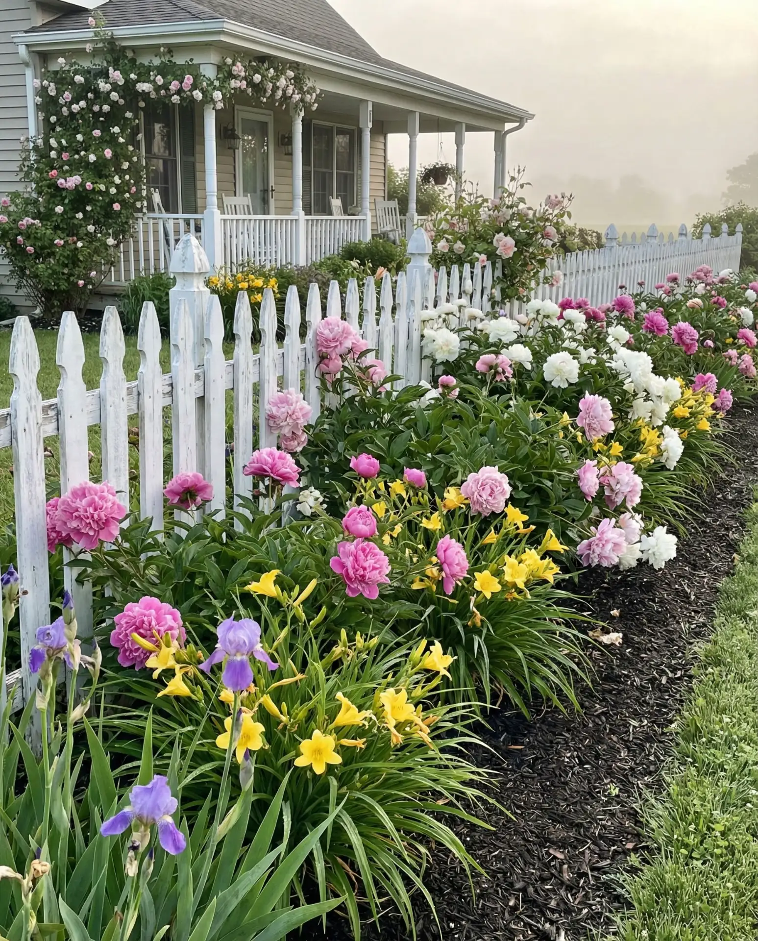 Country Picket Fence with Perennial Borders 2