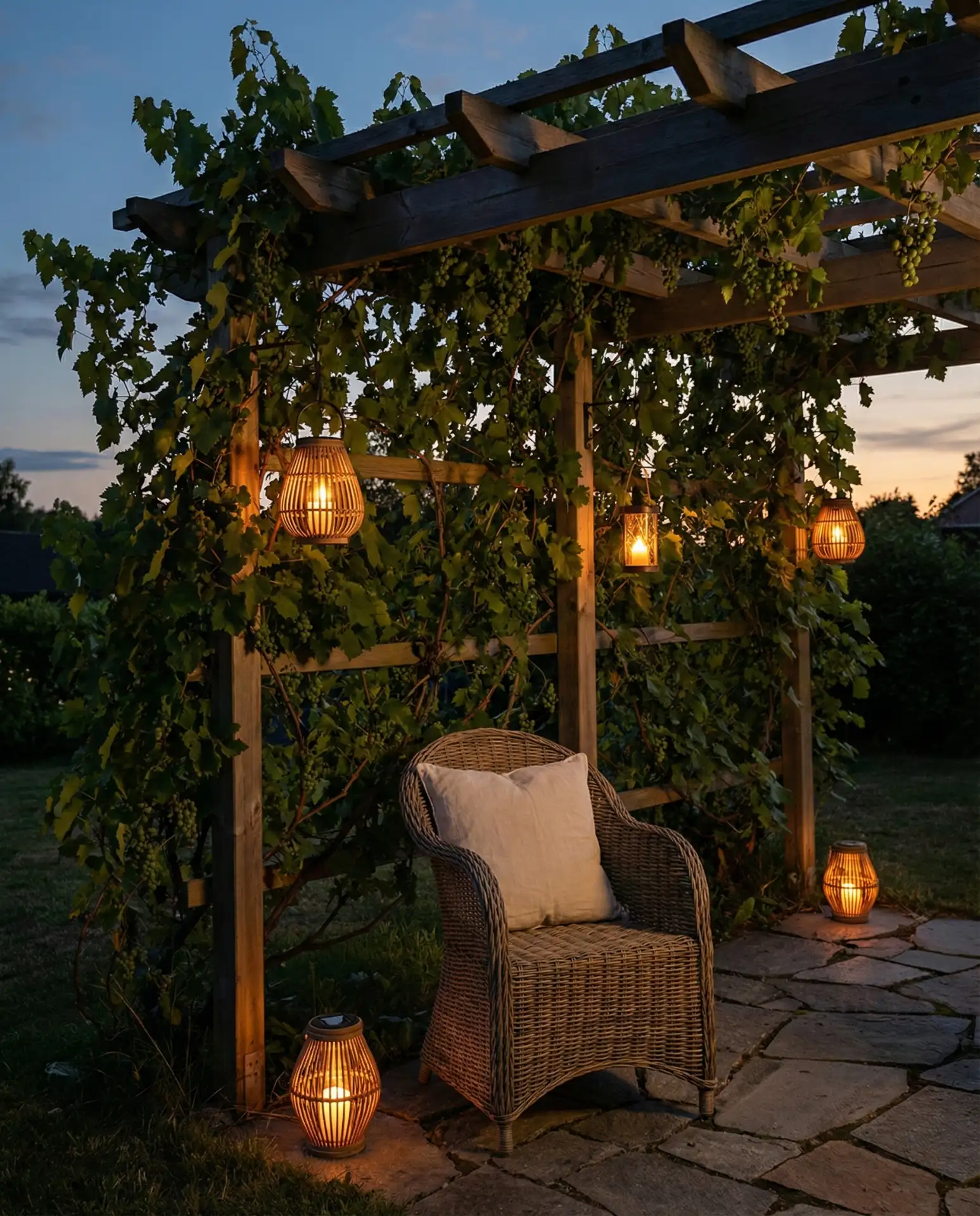 Cozy Reading Nook with Pergola and Climbing Vines 2