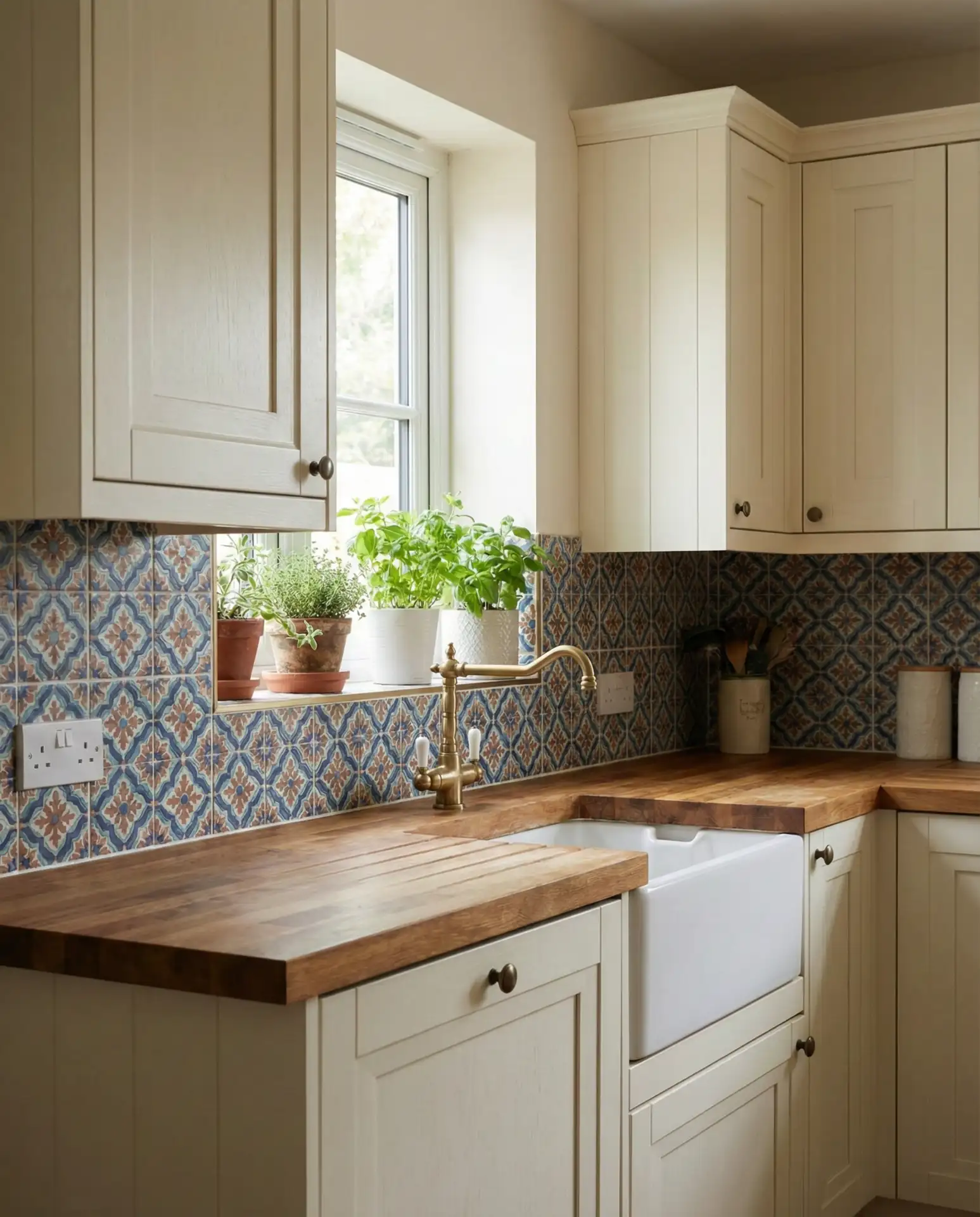 Creamy White with Colorful Tile Backsplash 2