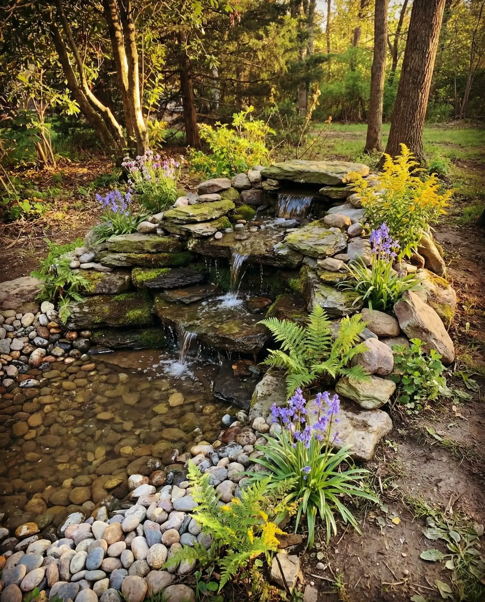DIY Rock and Pebble Mini Waterfall Garden 2