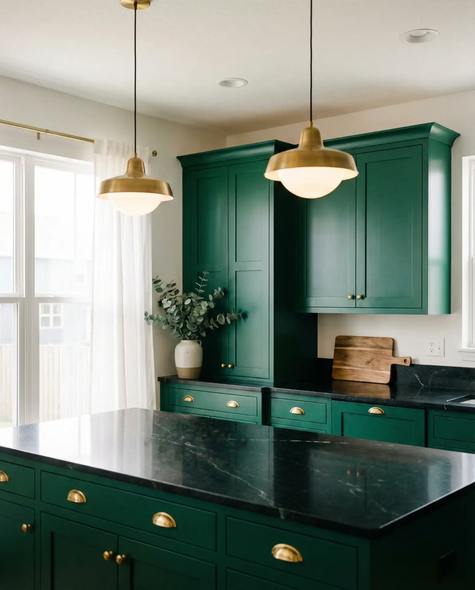 Dark Emerald Cabinets with Black Countertops 1