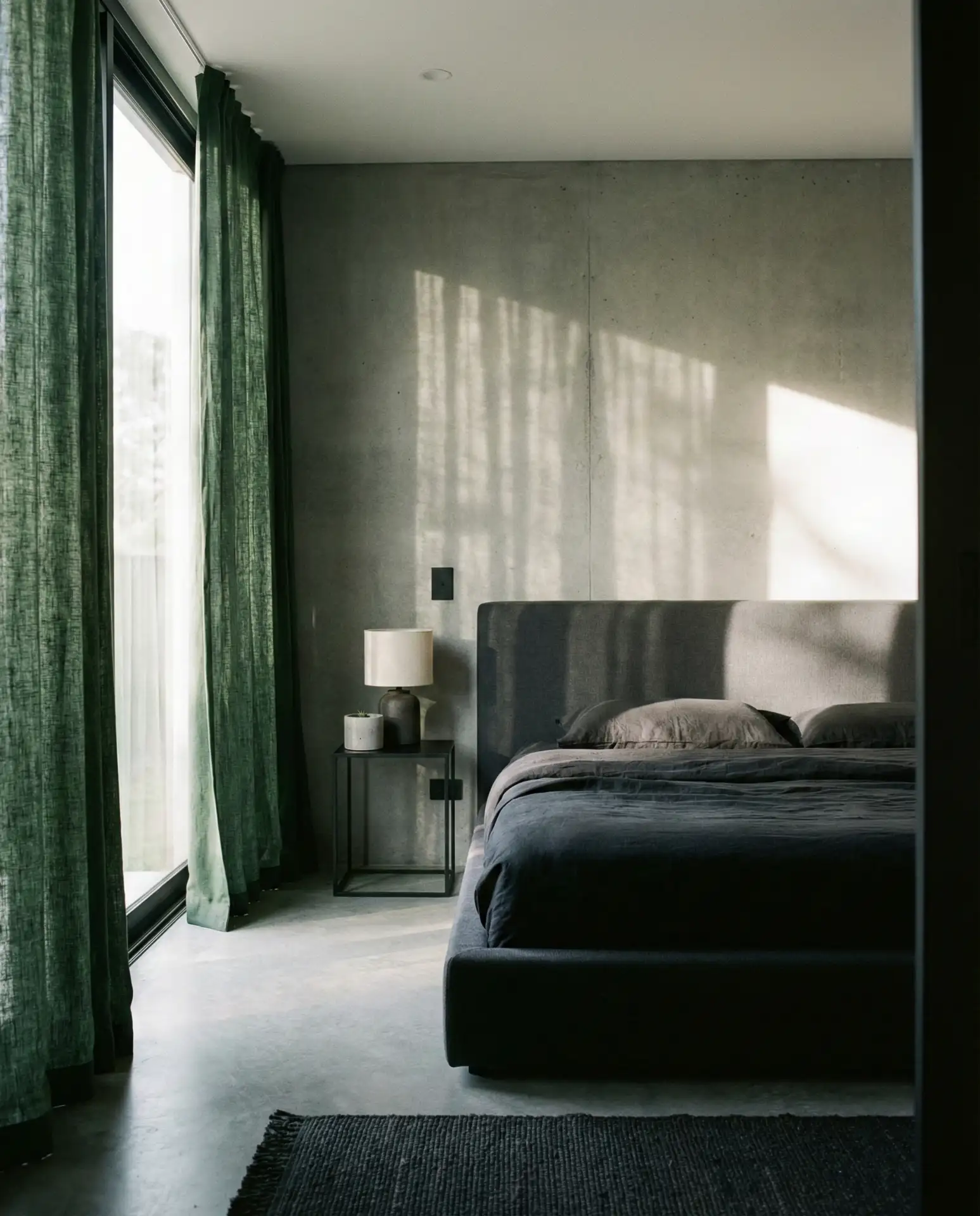 Dark Moody Curtains with Grey Bed Frame Contrast 1