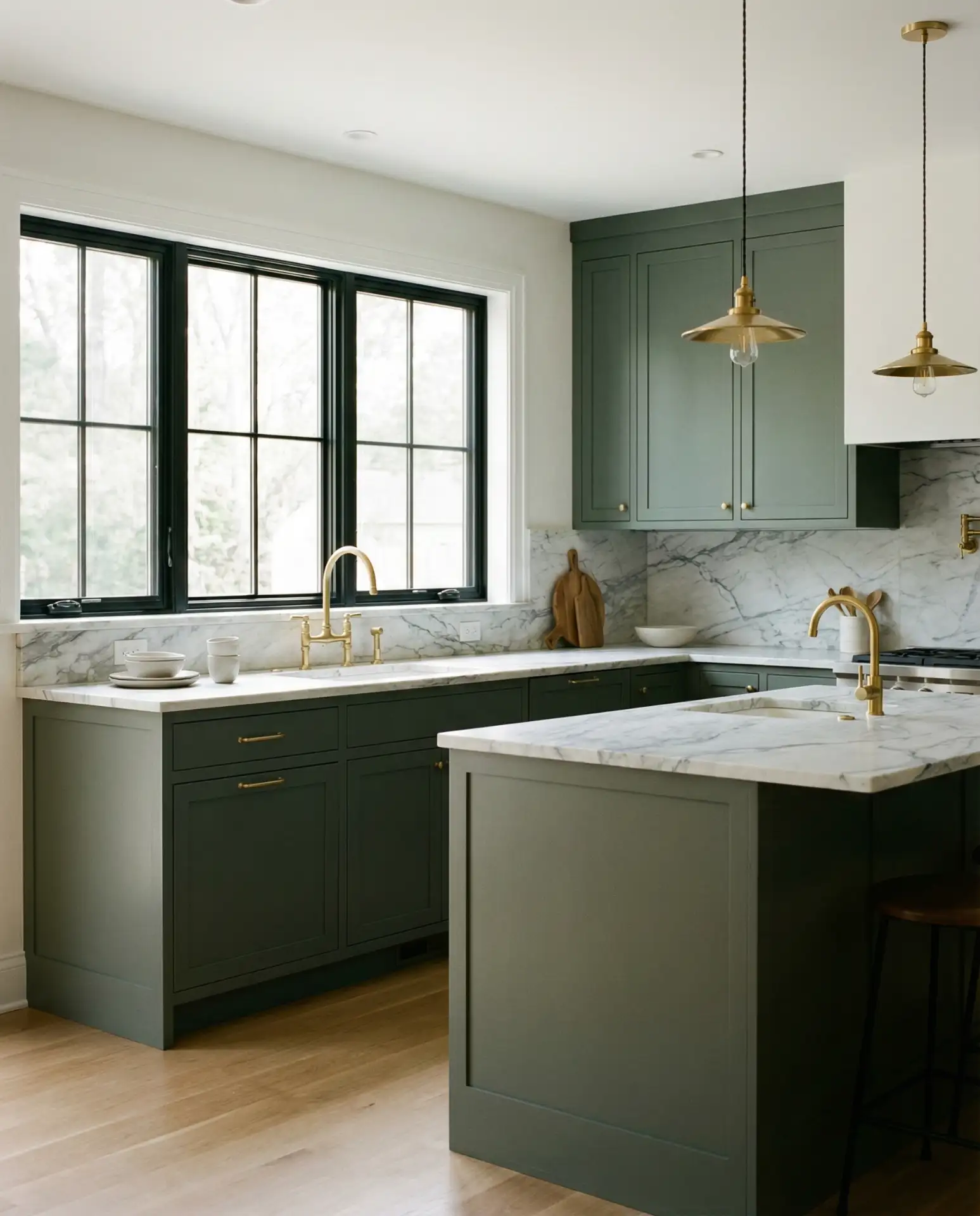 Dark Sage Green Kitchen Cabinets 1