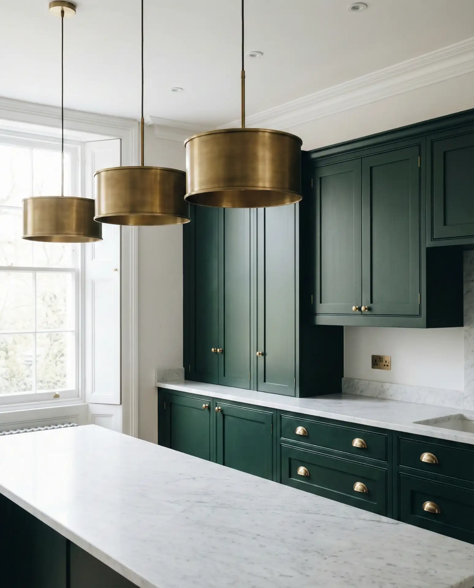 Deep Green with Gold Hardware and Pendant Lights 1
