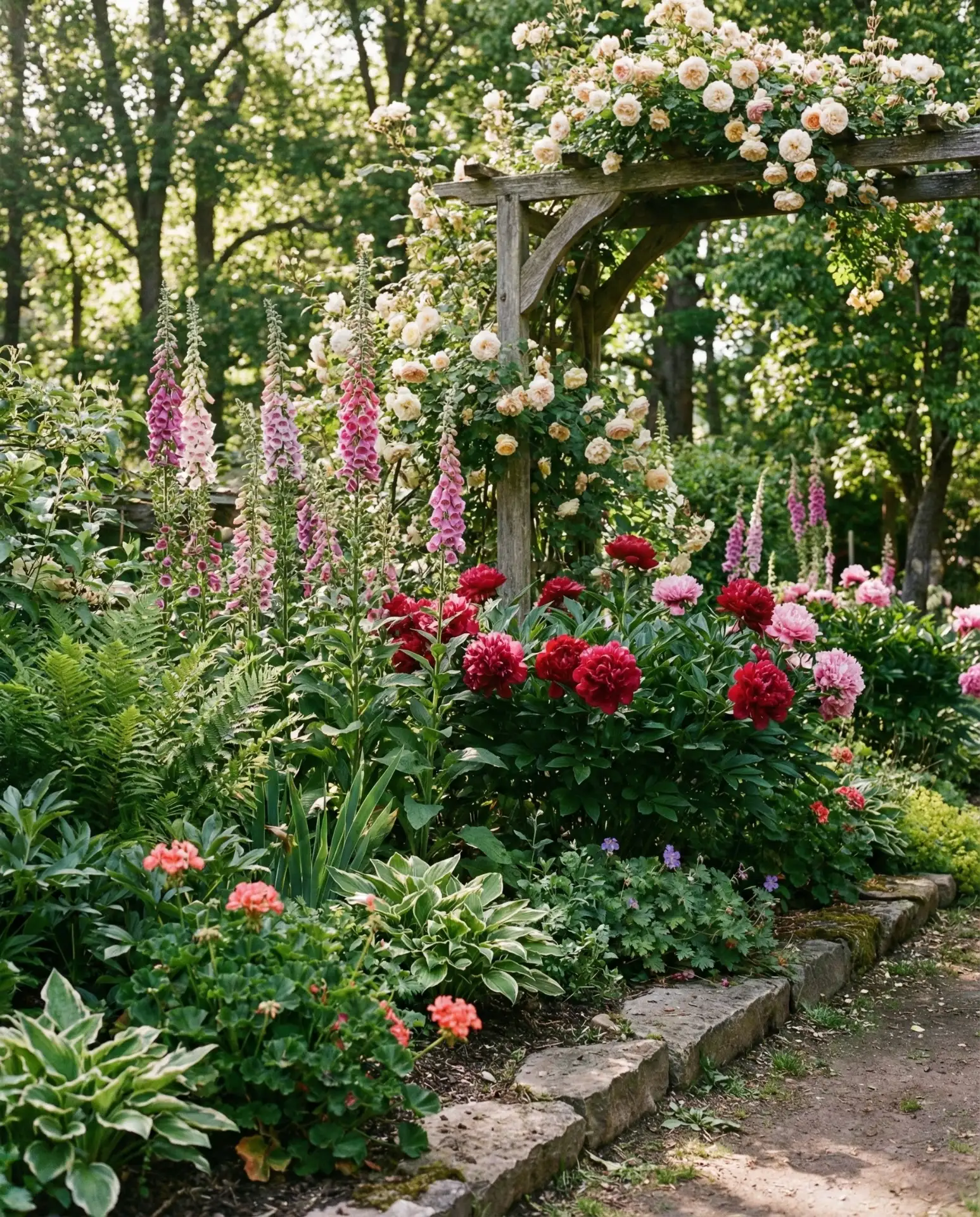 English Cottage Garden with Rambling Roses 1