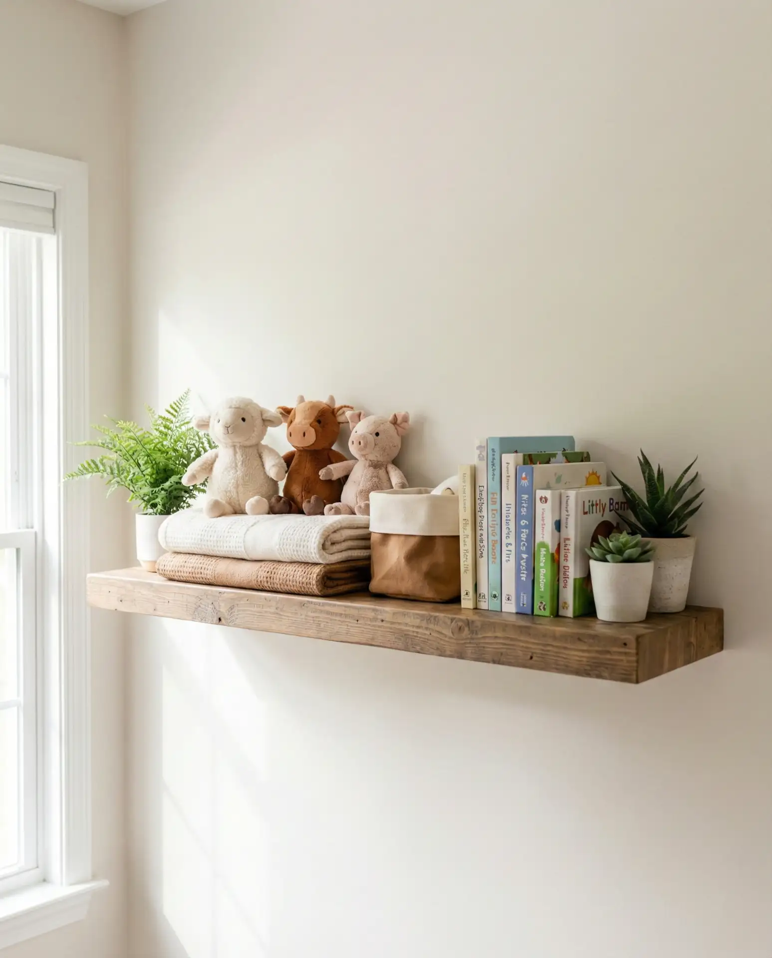 Farm Animal Plush Toy Display on Floating Shelf 1
