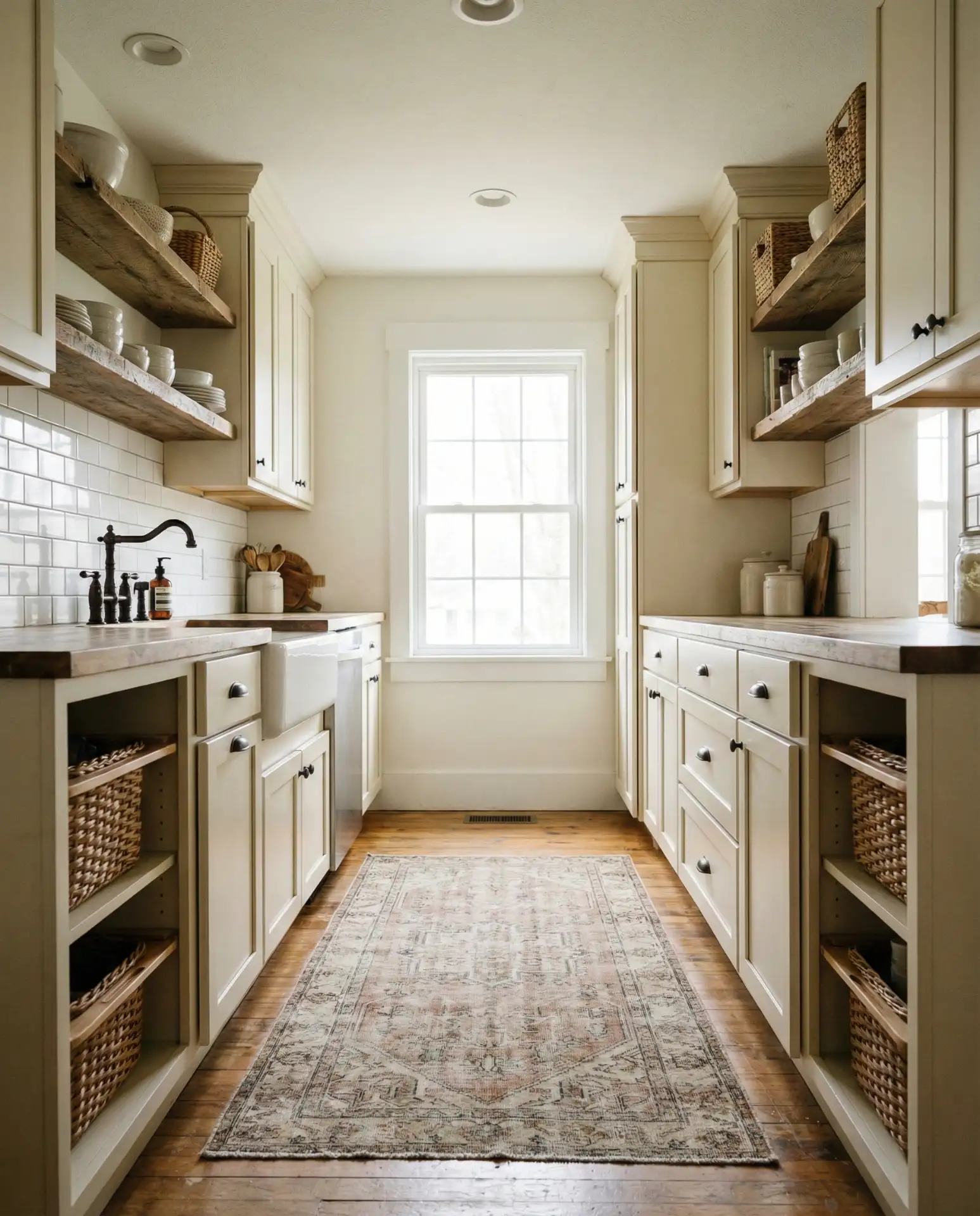 Farmhouse Galley with Reclaimed Wood Shelving 2