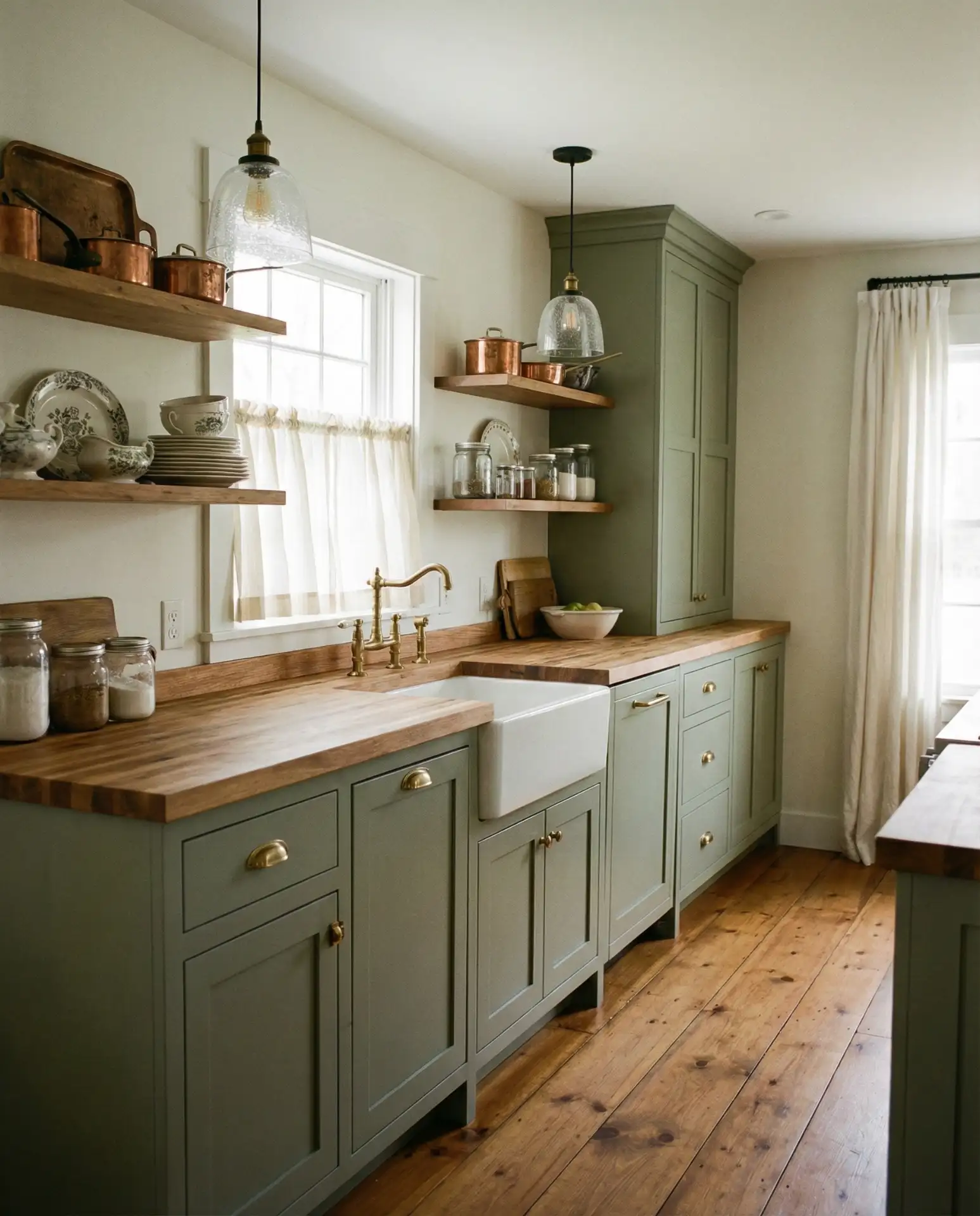 Farmhouse Kitchen with Sage Green Cabinets 2