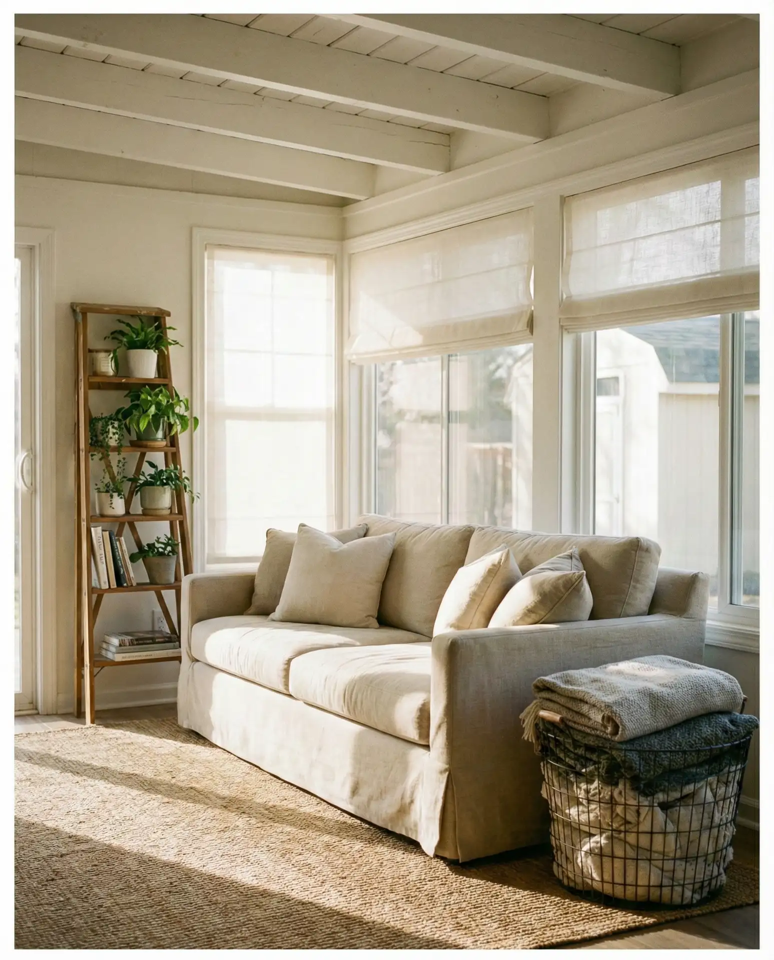 Farmhouse Sunroom with Shiplap Walls 2