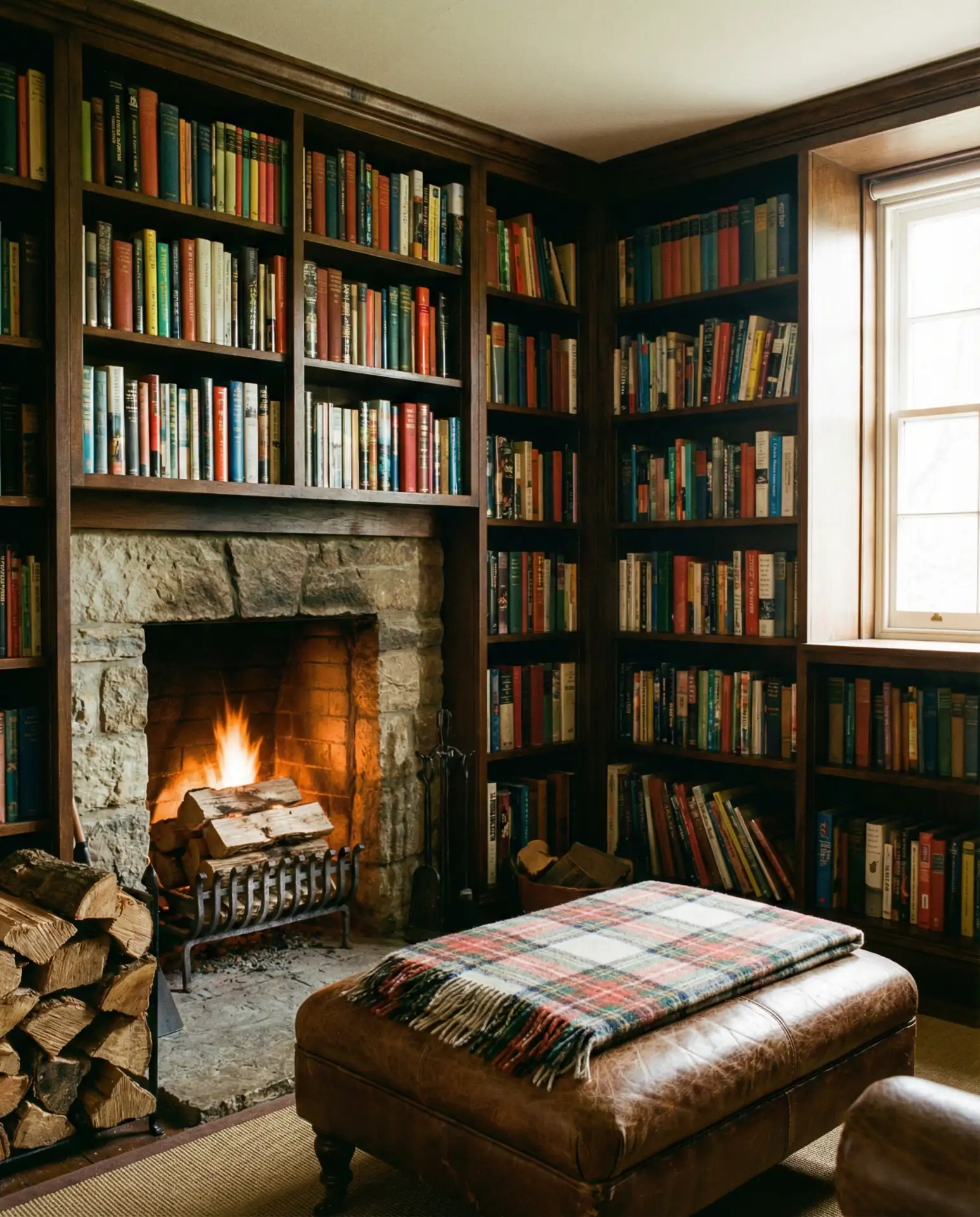 Fireplace Library with Built-In Seating 2