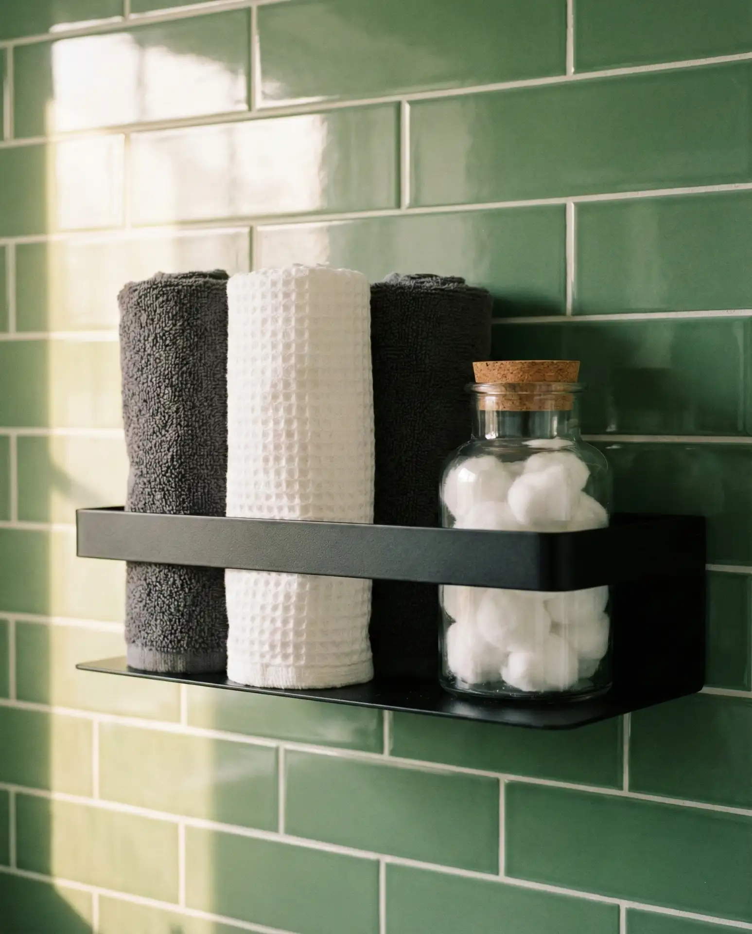 Floating Shelves with Rolled Towel Display 1
